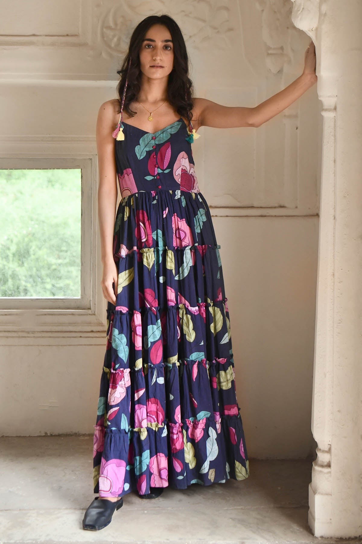 Blue Mulmul Tiered Maxi Dress