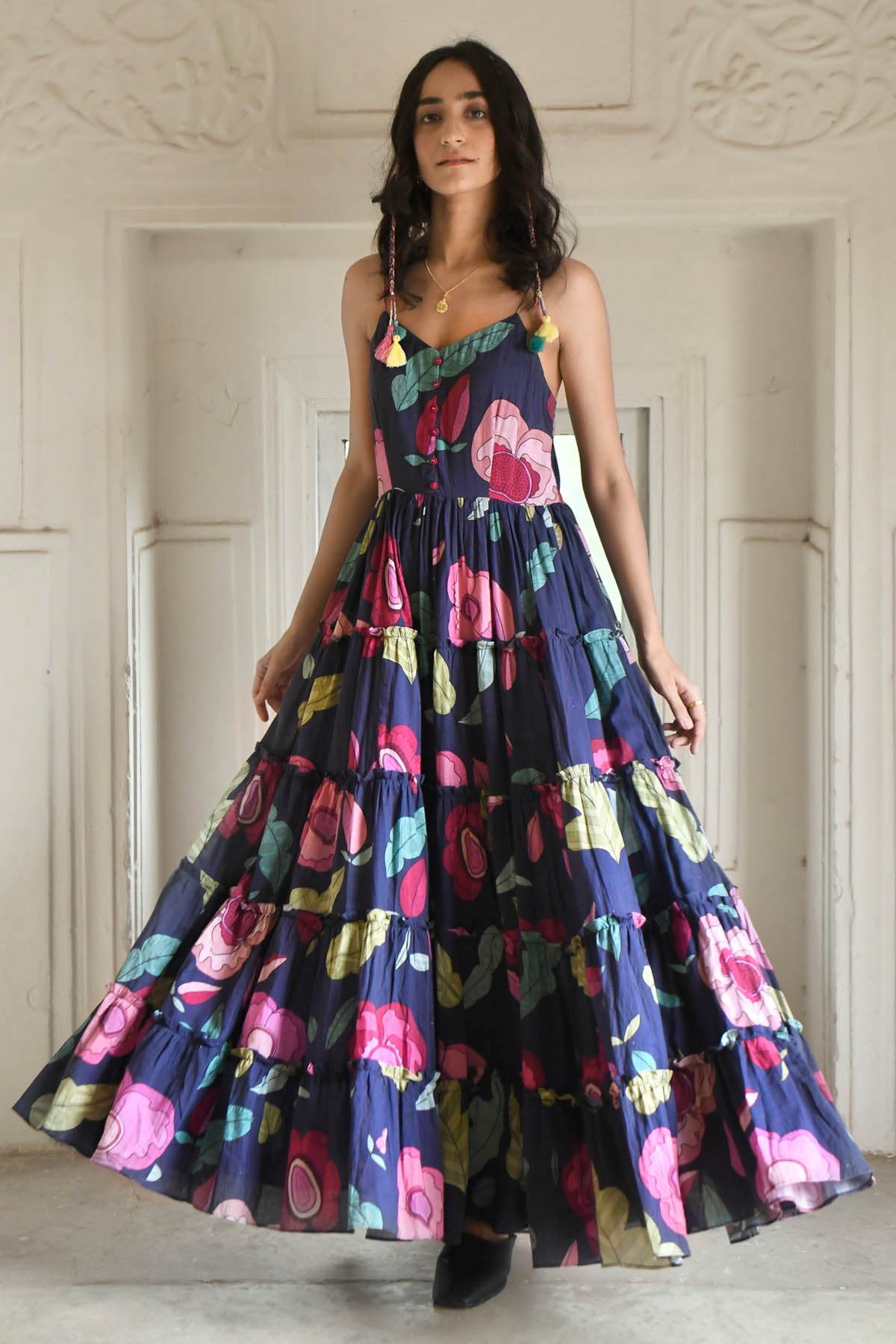 Blue Mulmul Tiered Maxi Dress