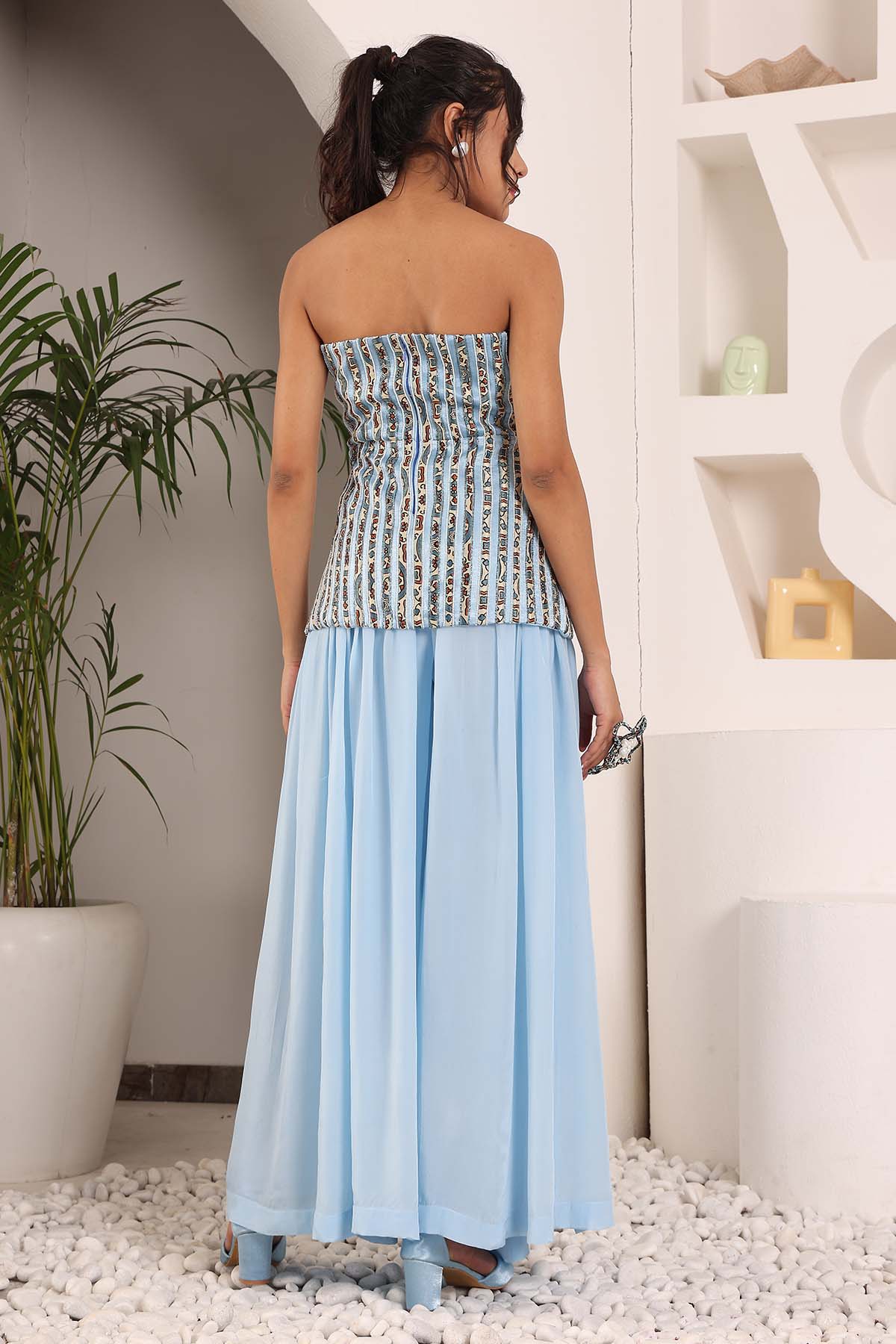 Blue Off-Shoulder Top & Pants