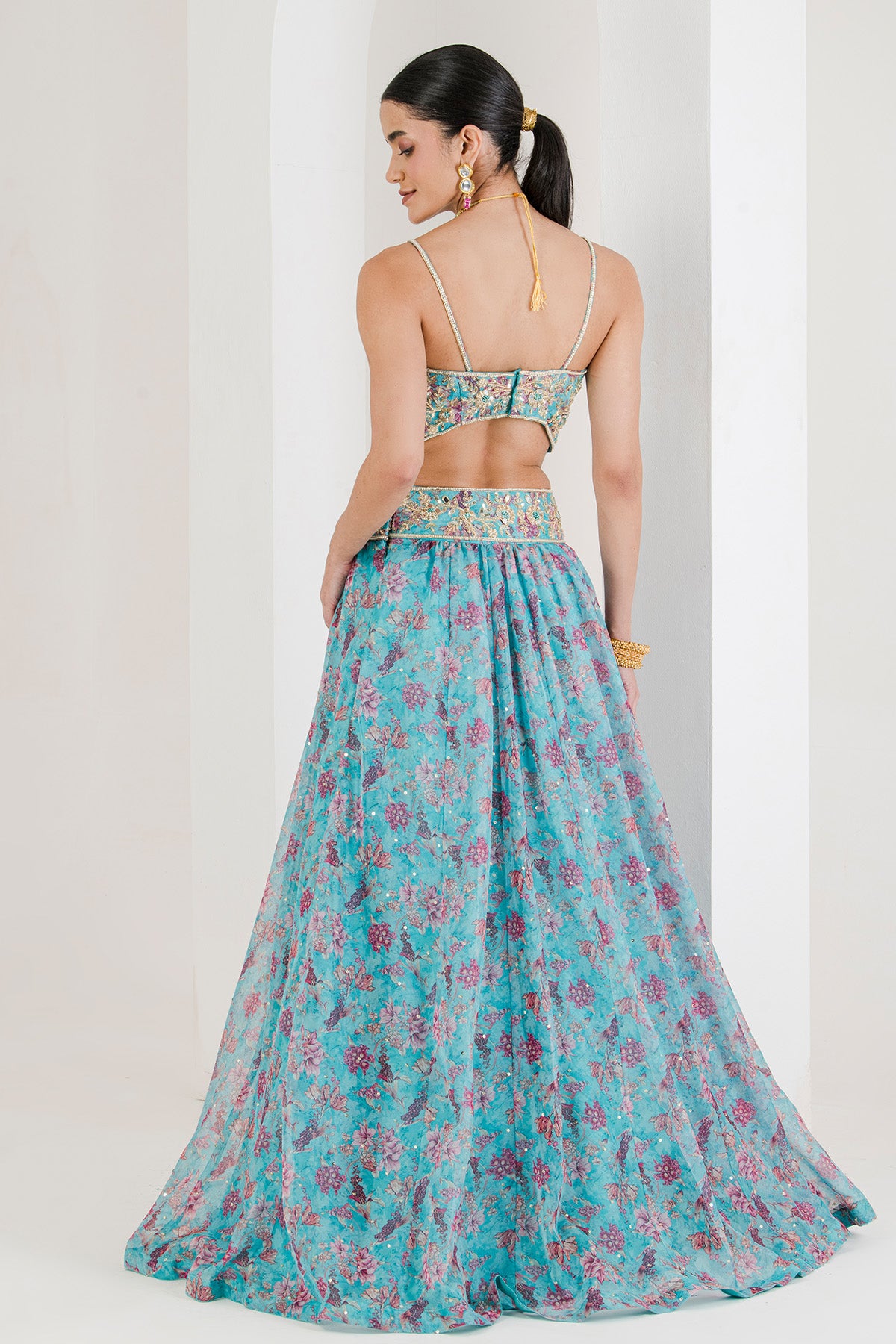 Blue Off-Shoulder Lehenga Set