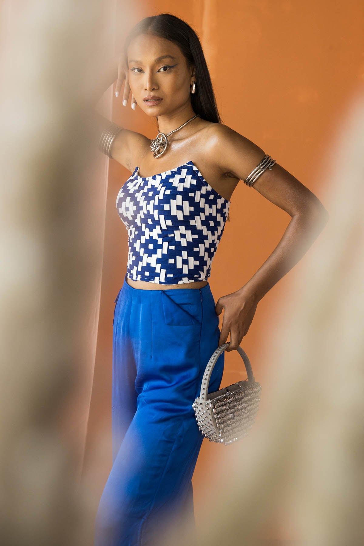 Blue Off Shoulder Corset Bustier