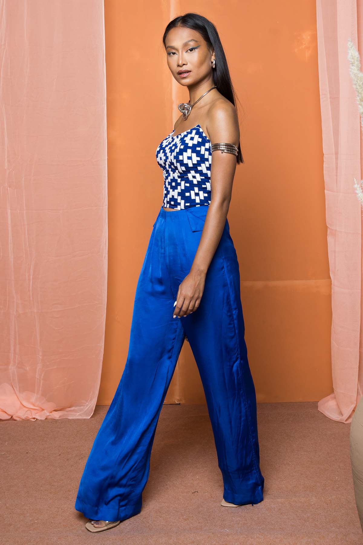 Blue Off Shoulder Corset Bustier