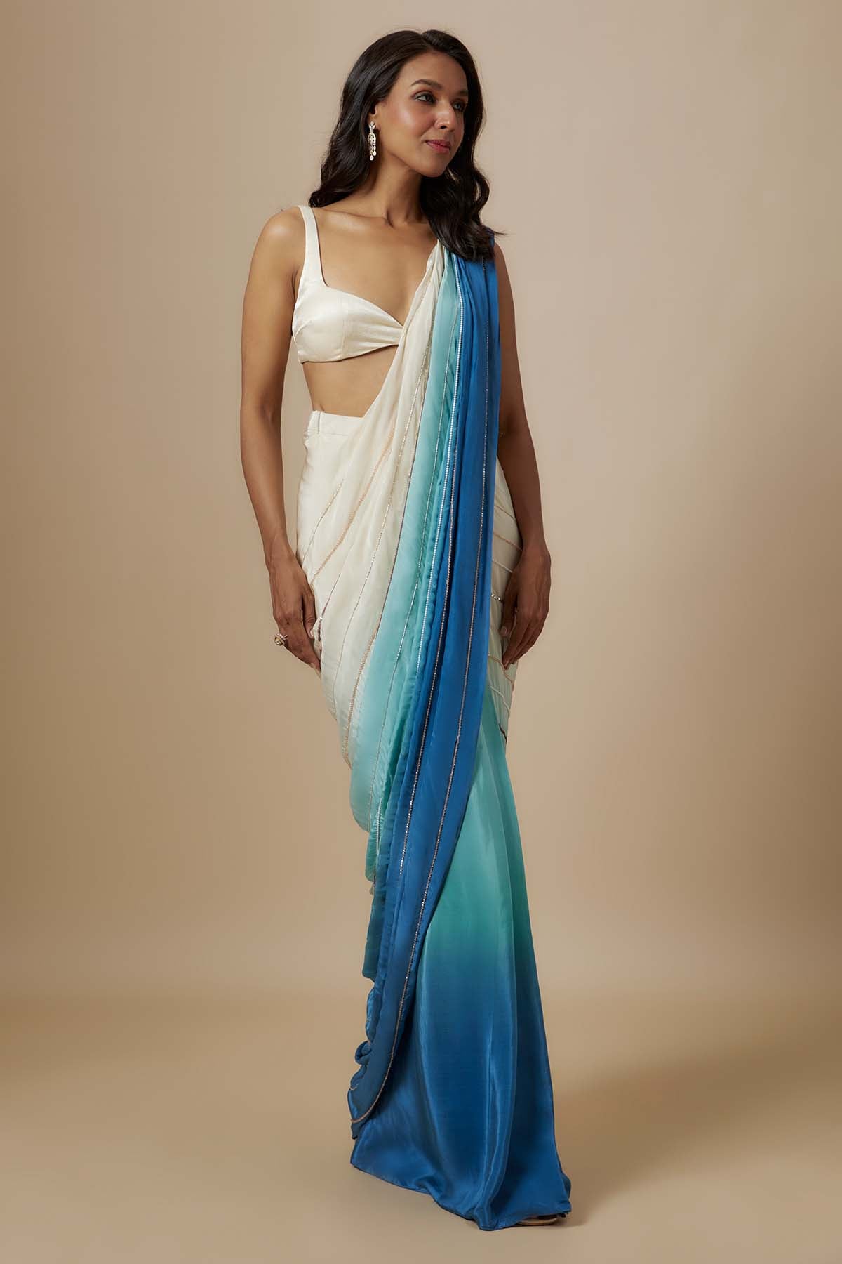 Blue Ombre Embroidered Saree