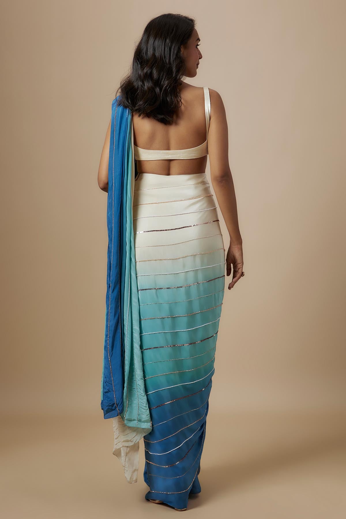 Blue Ombre Embroidered Saree