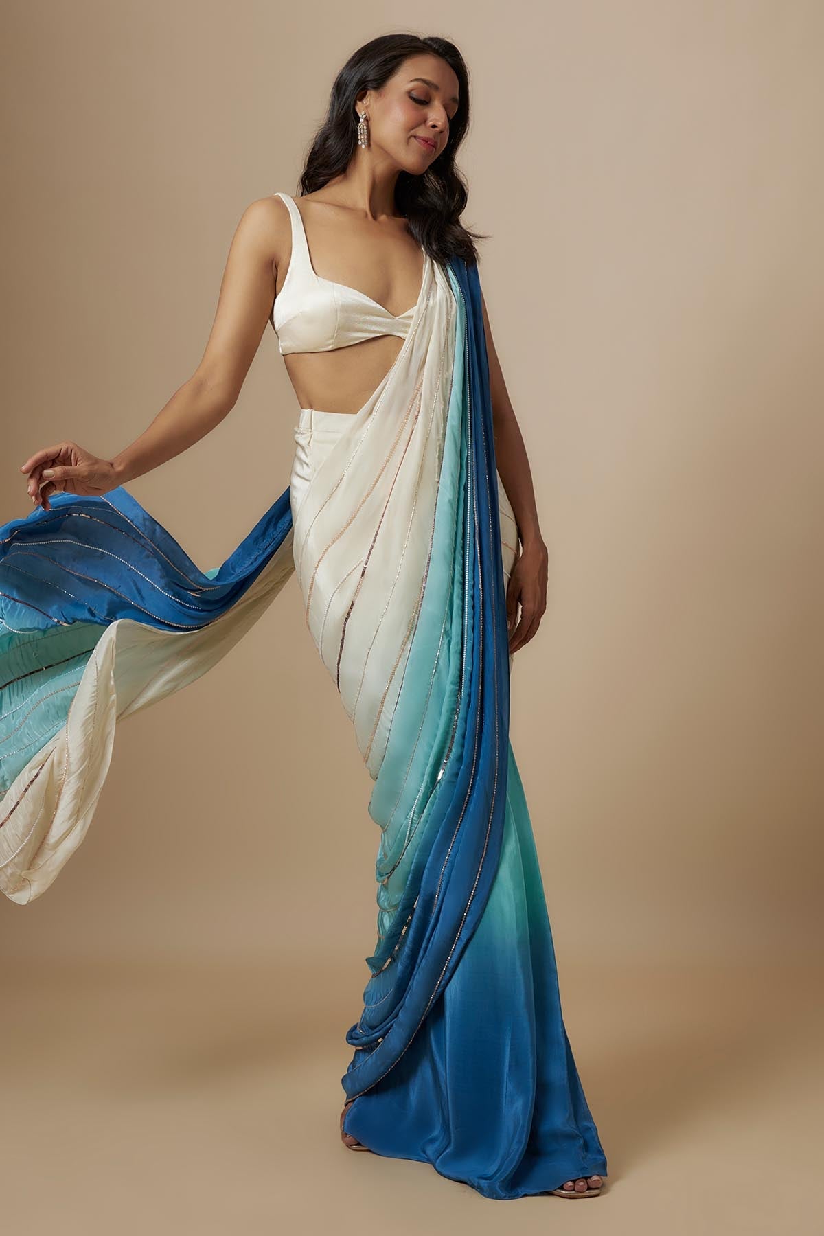 Buy Blue Ombre Embroidered Saree by Masumi Mewawalla for women online at ScrollnShops