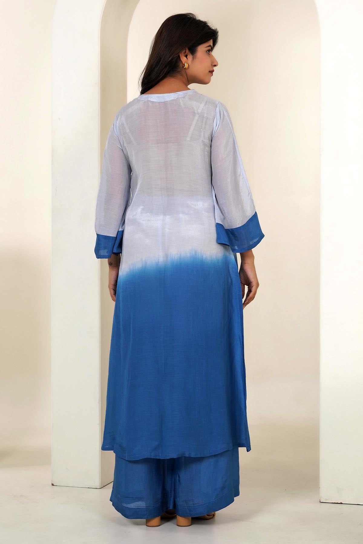 Blue Ombre V-Neck Kurta & Pants