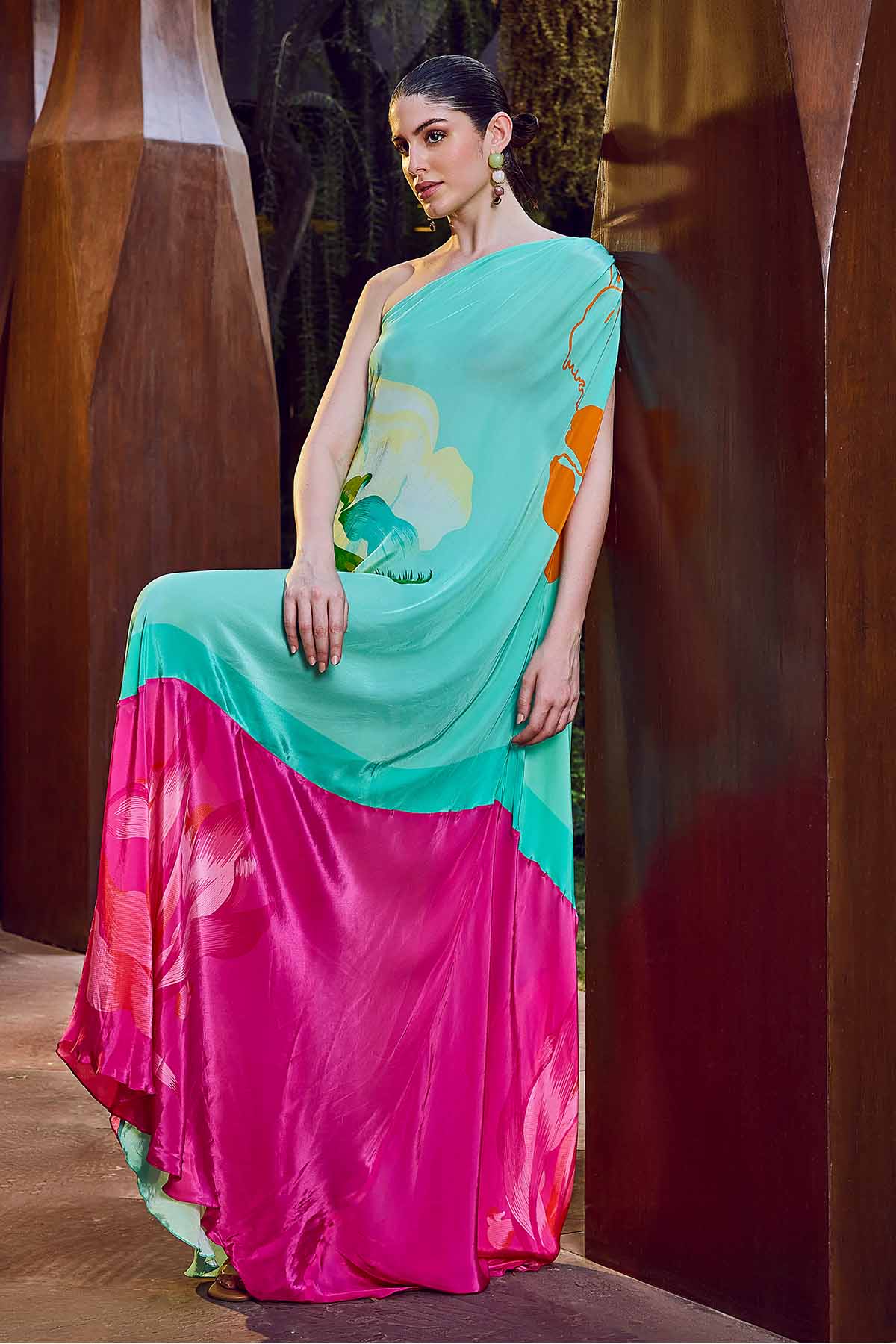 Blue One Shoulder Kaftan & Belt