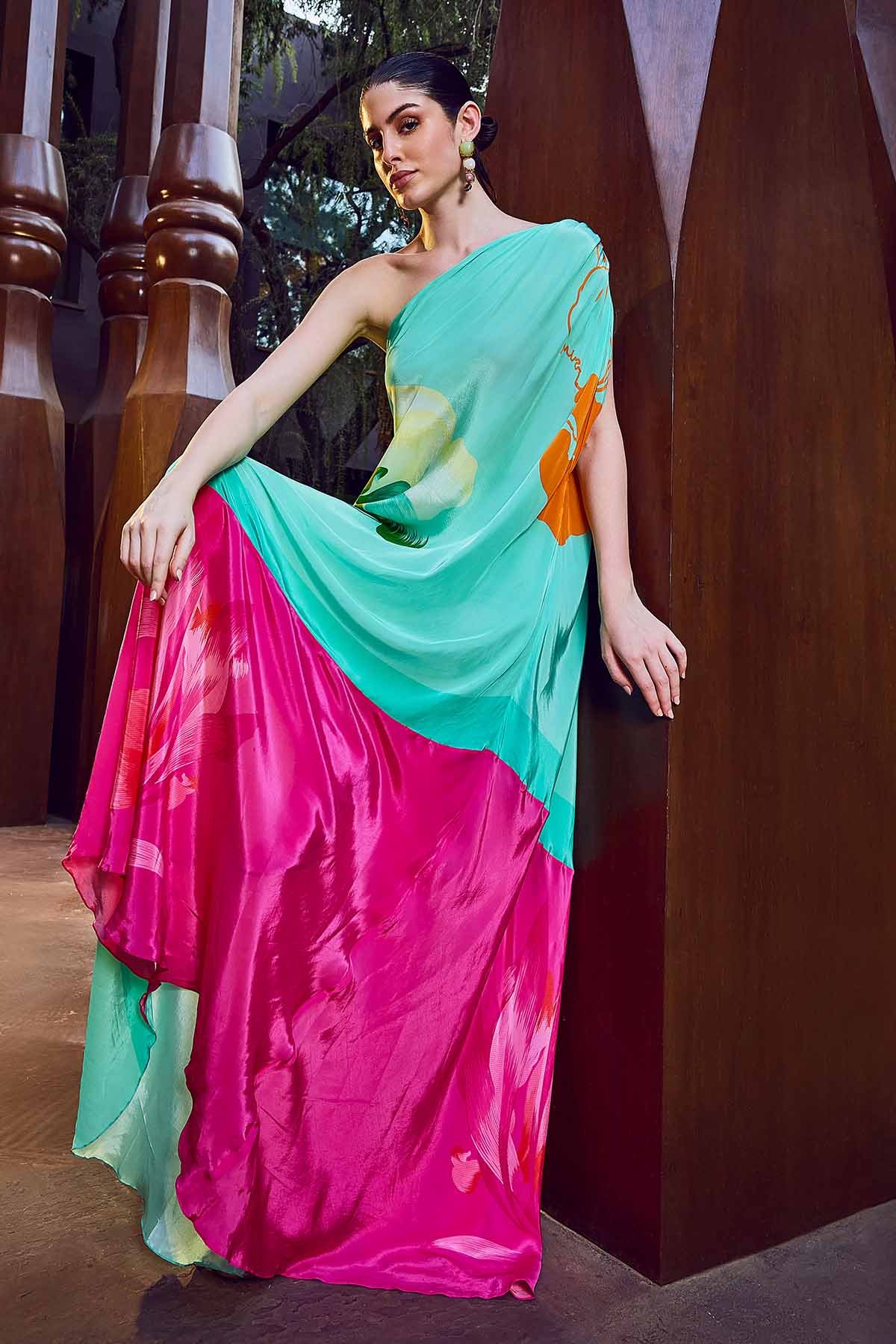 Blue One Shoulder Kaftan & Belt