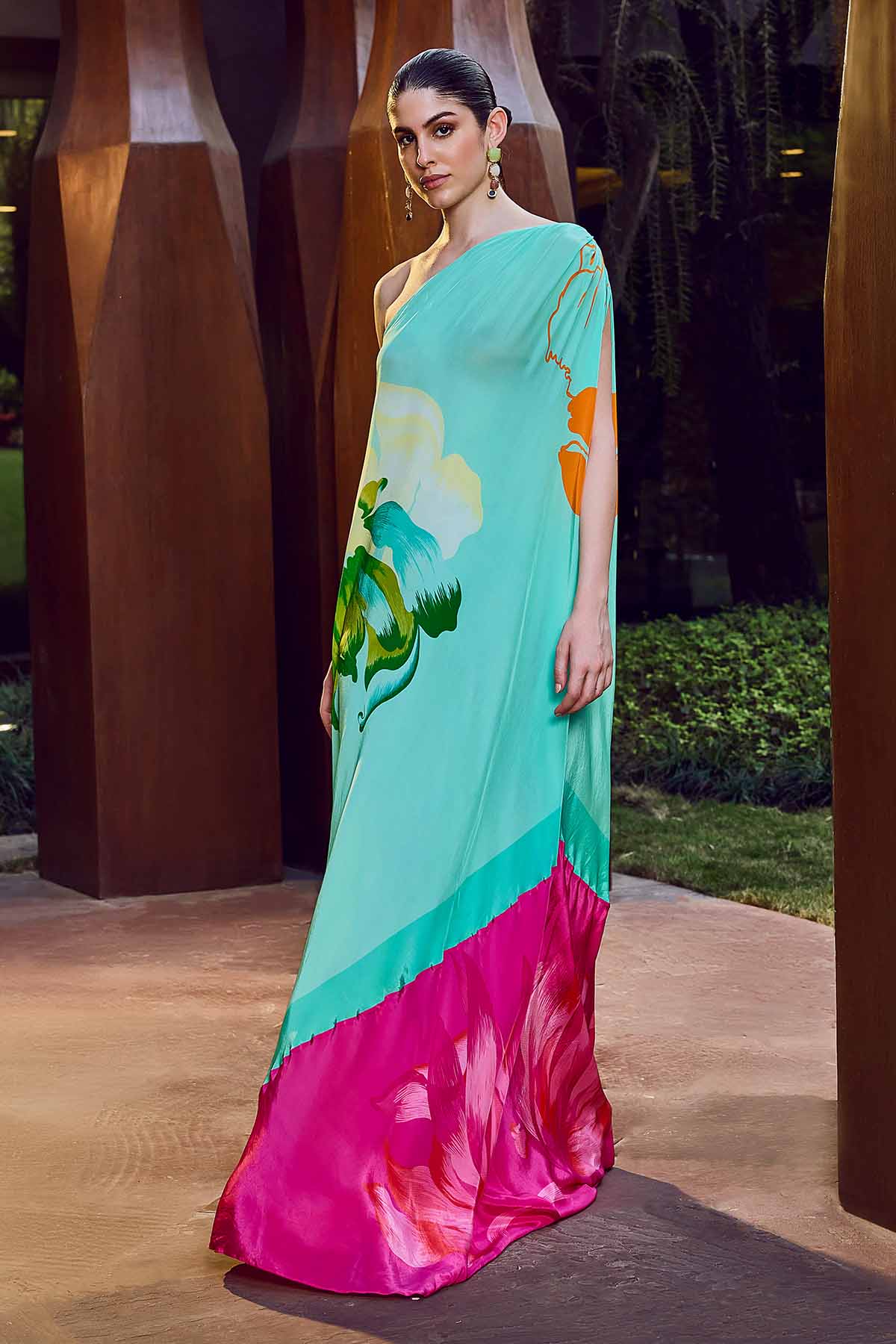 Blue One Shoulder Kaftan & Belt