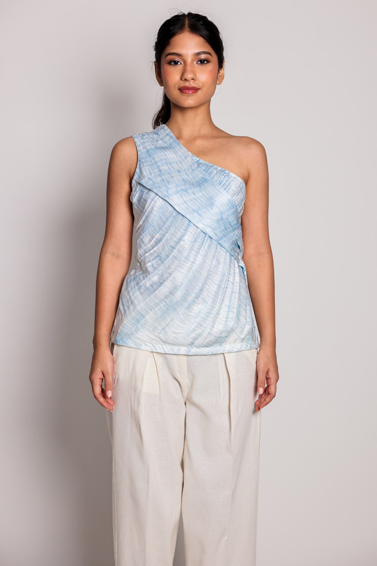 Buy Arya Giri Blue One Shoulder Ruched Top