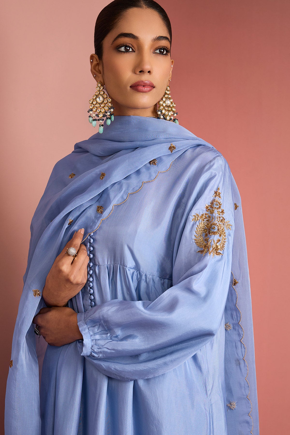 Blue Opara Silk Motif Kurta Set