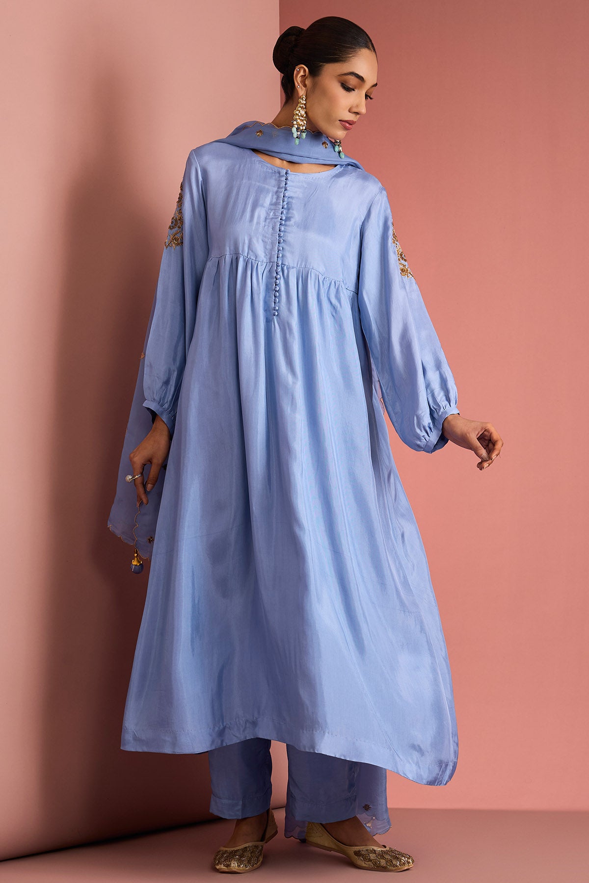 Blue Opara Silk Motif Kurta Set