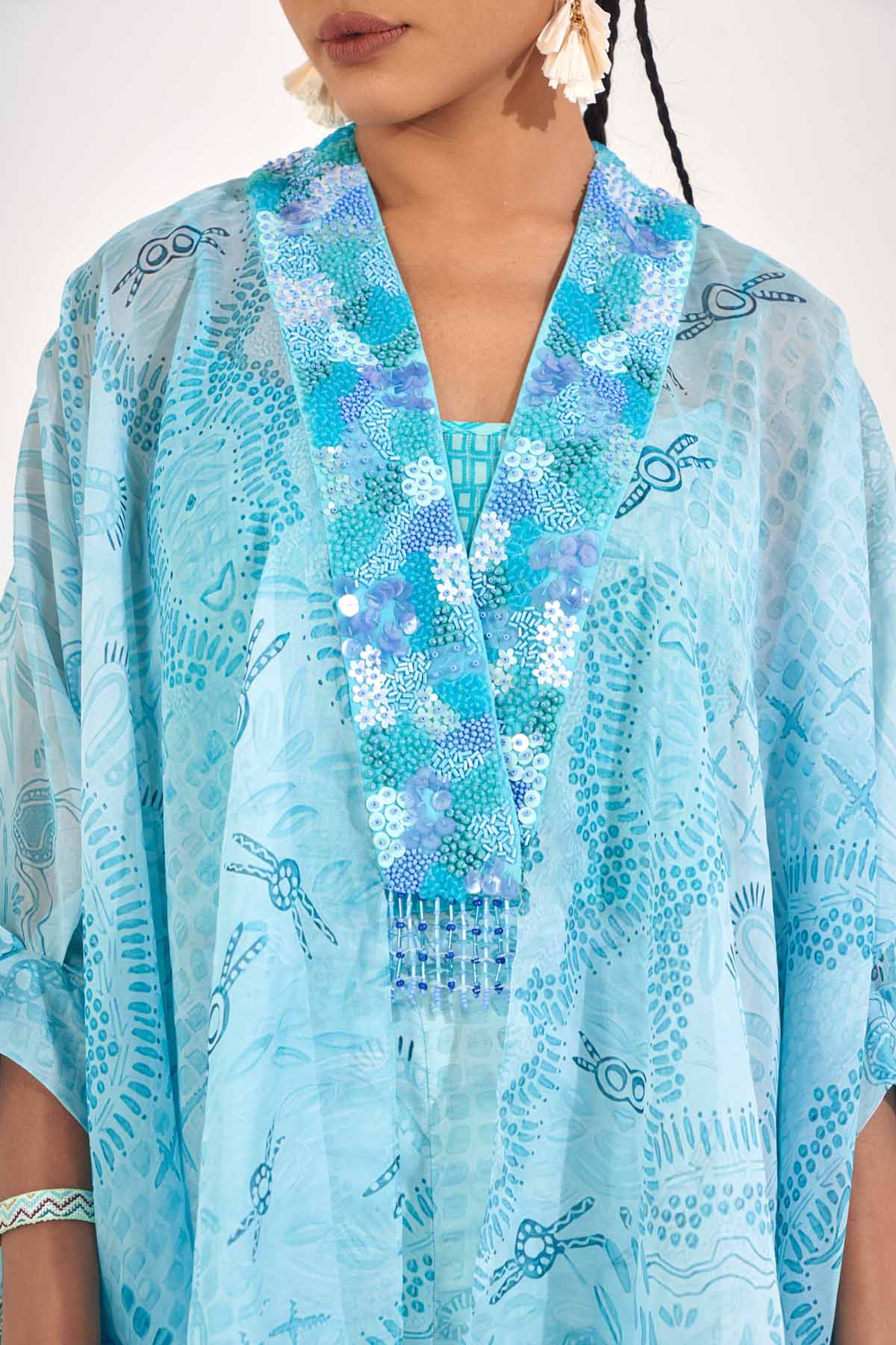 Blue Organza Asymmetric Kaftan