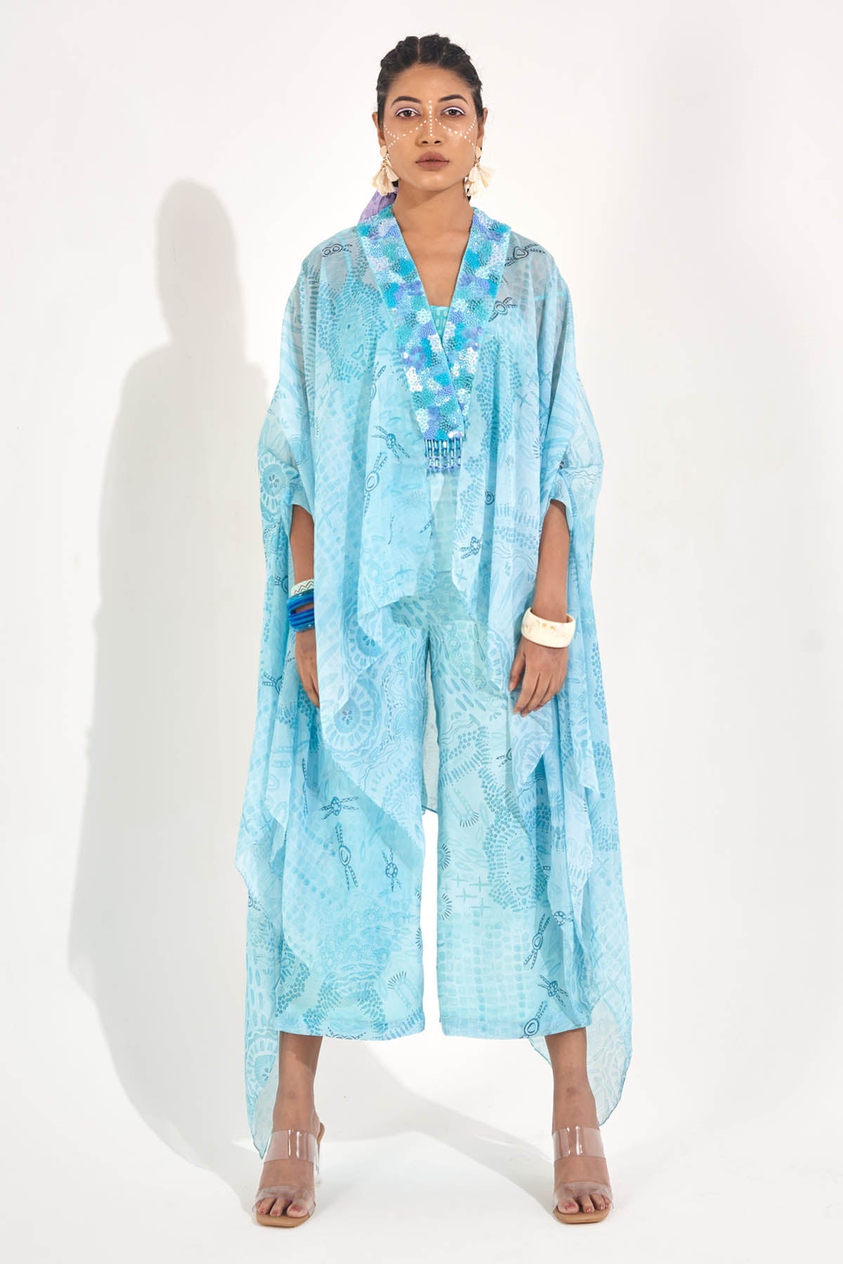 Demira Blue Organza Asymmetric Kaftan for women online at ScrollnShops