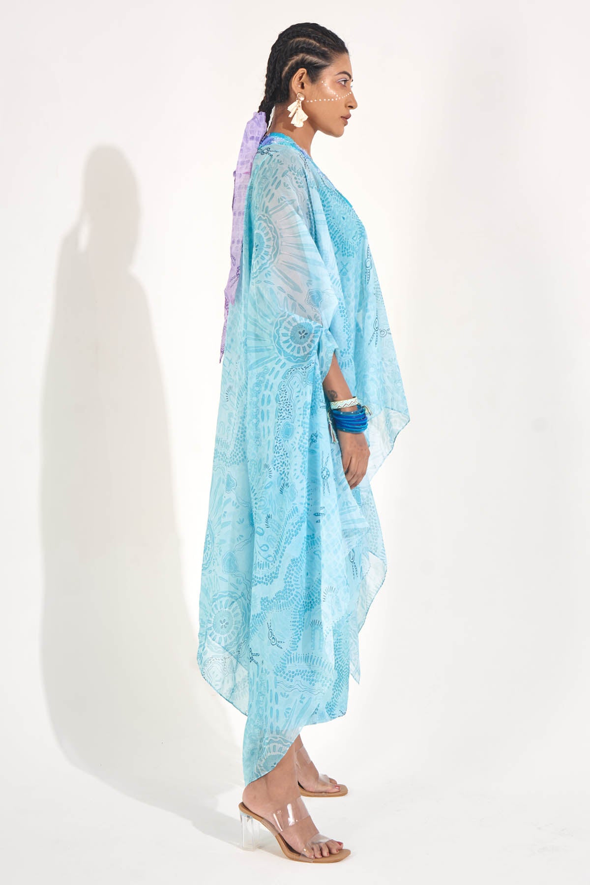Blue Organza Asymmetric Kaftan