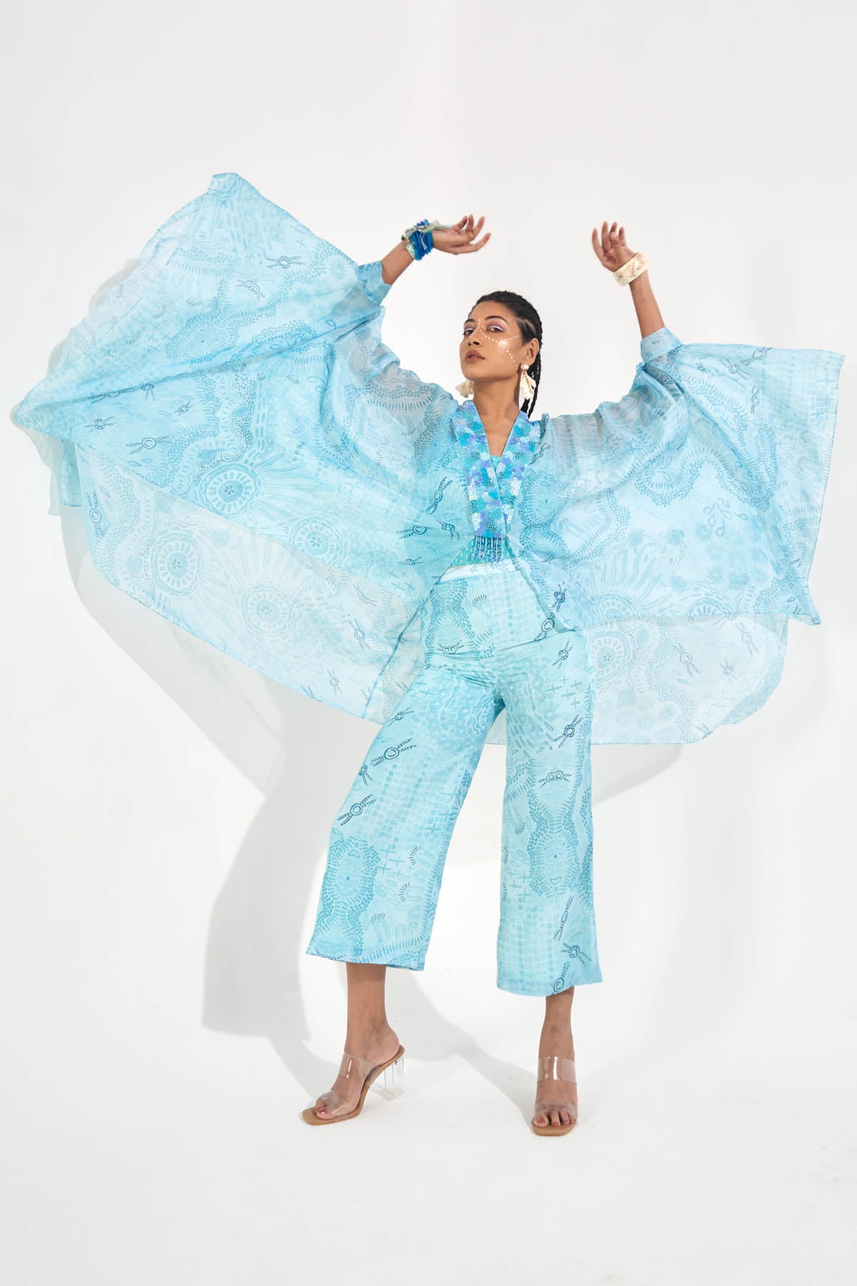 Blue Organza Asymmetric Kaftan