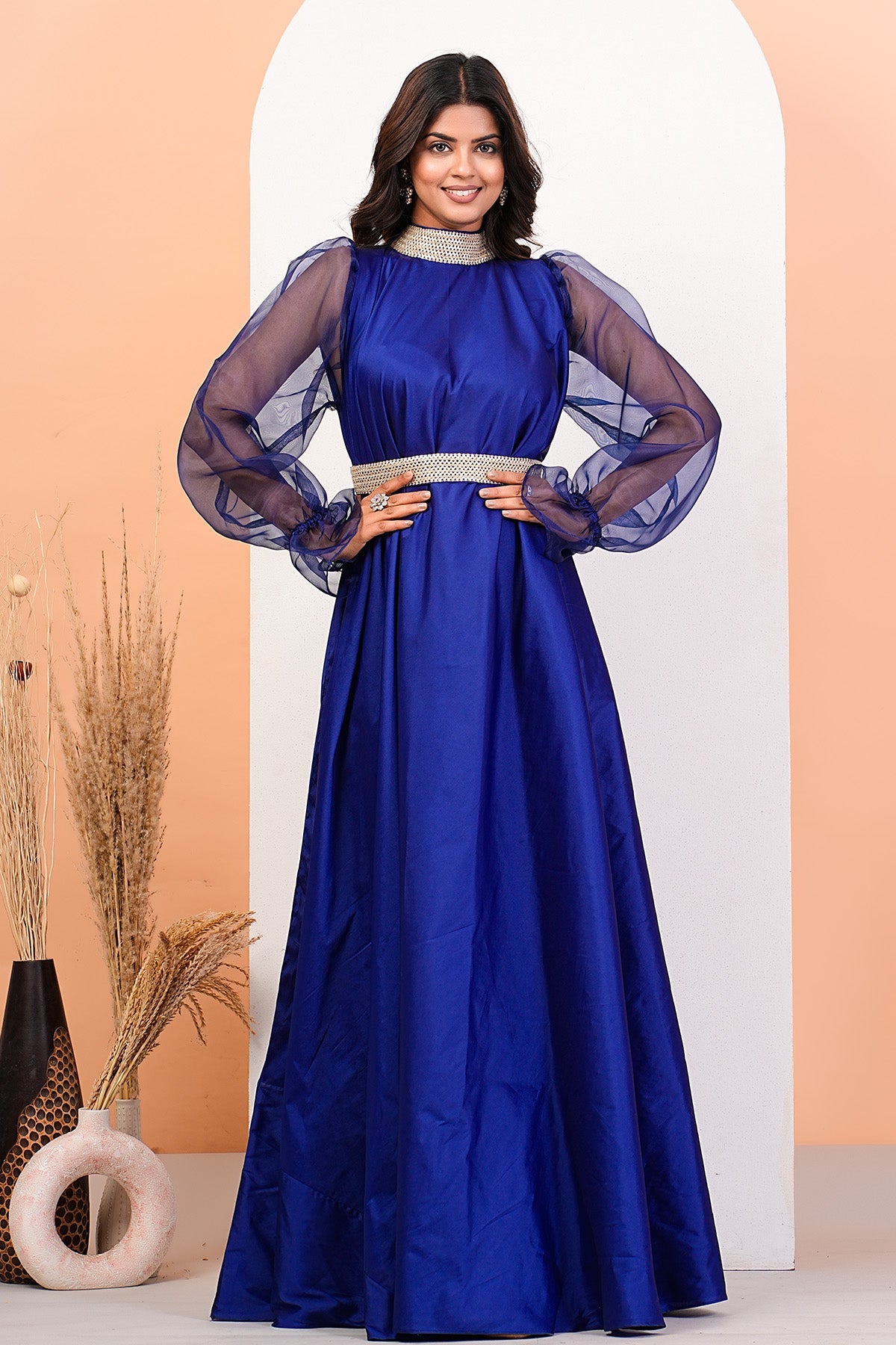Buy Blue Organza Puff Sleeves Gown by Namita Sharma for Women online at ScrollnShops
