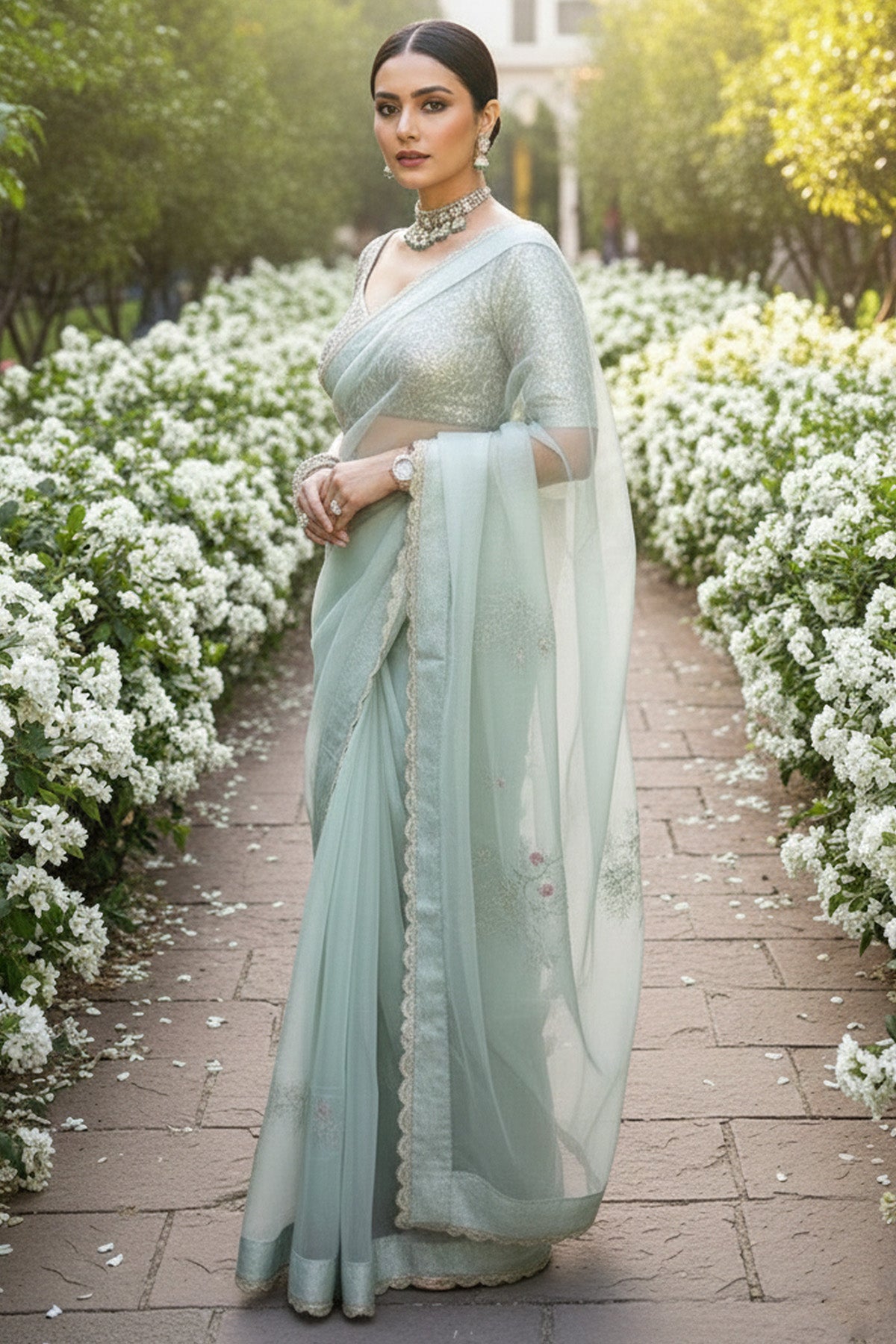 Blue Organza Silk Saree Blouse