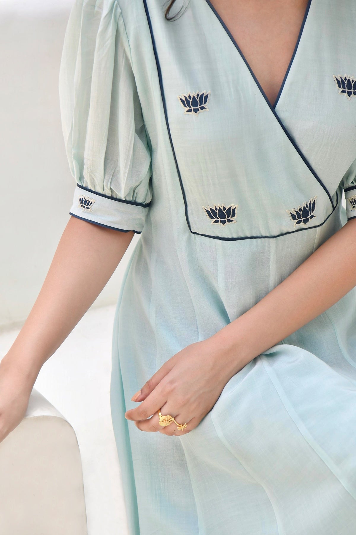 Blue Overlap Neck Maxi Dress