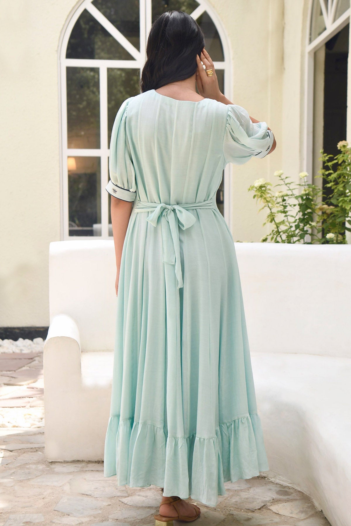 Blue Overlap Neck Maxi Dress