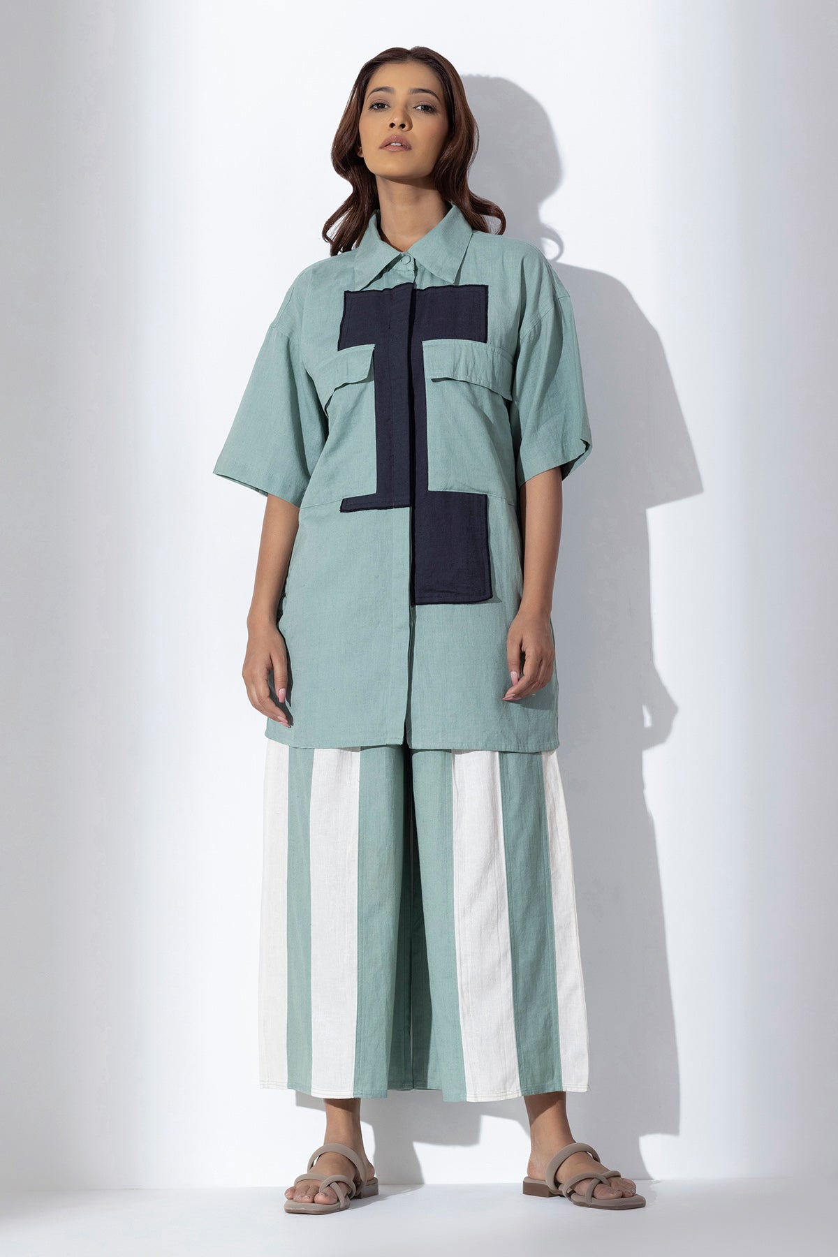 Buy Blue Oversized Shirt & Pants by Markkah Studio for Women online at ScrollnShops