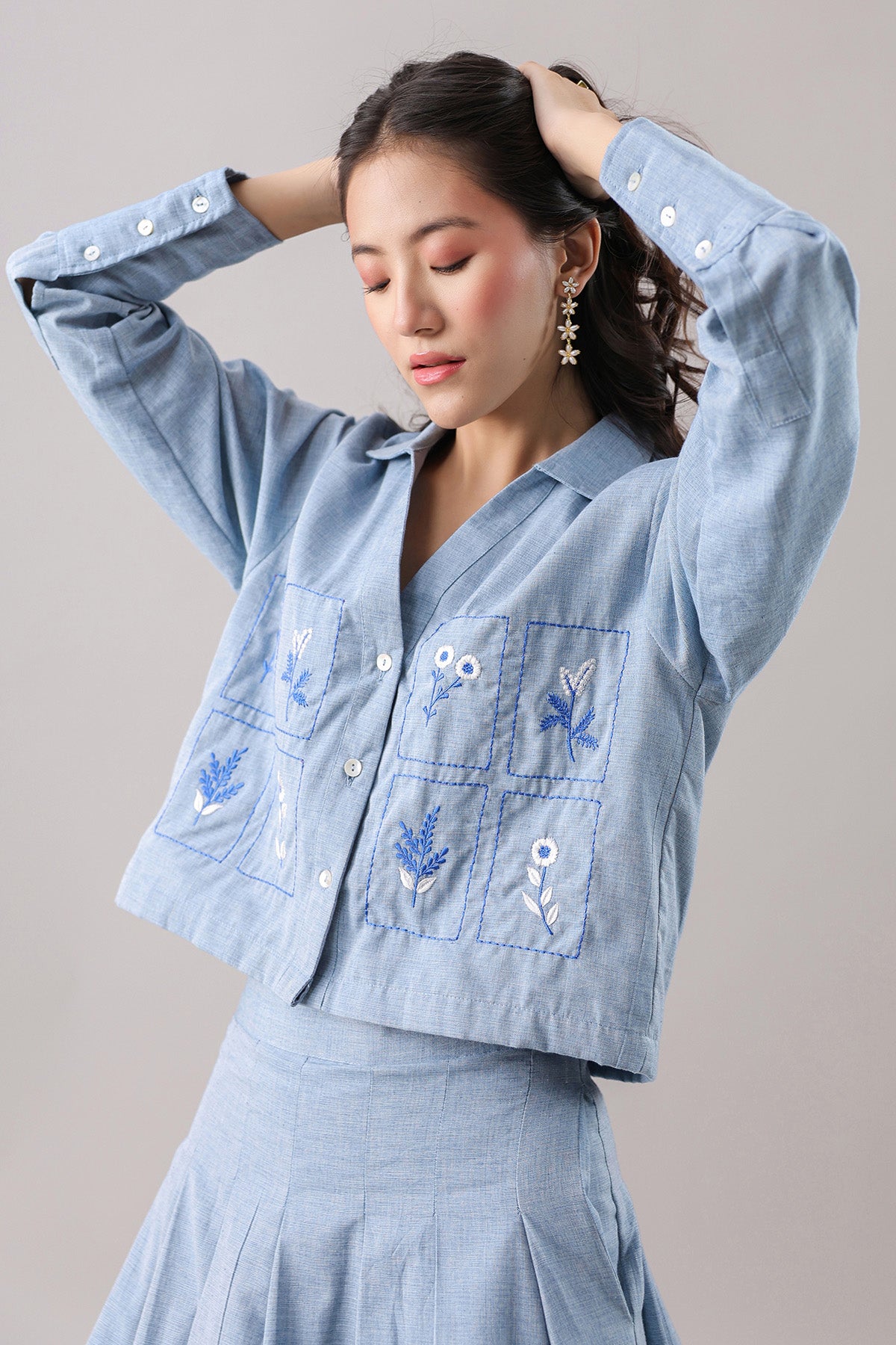 Blue Oversized Shirt & Skirt