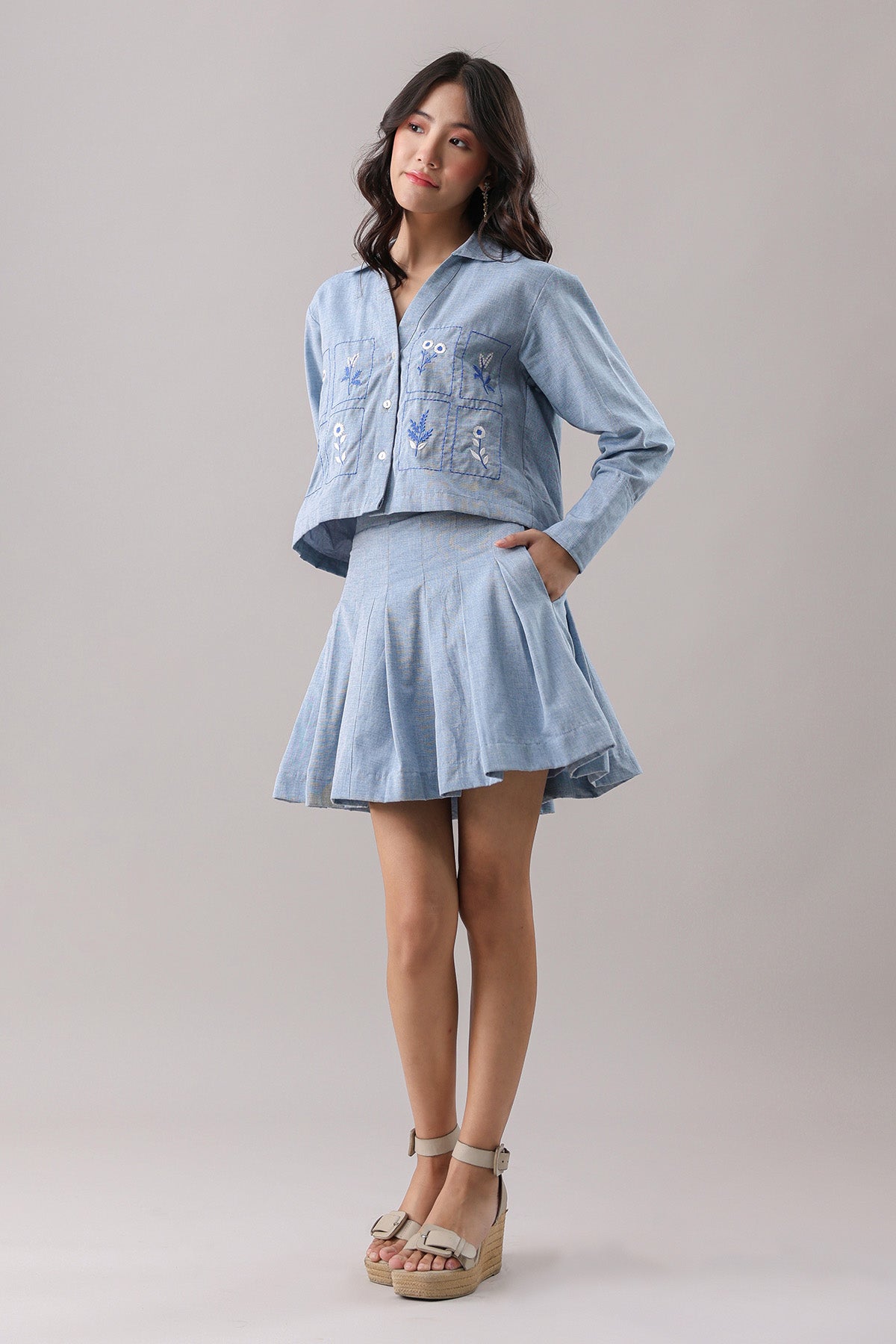 Blue Oversized Shirt & Skirt