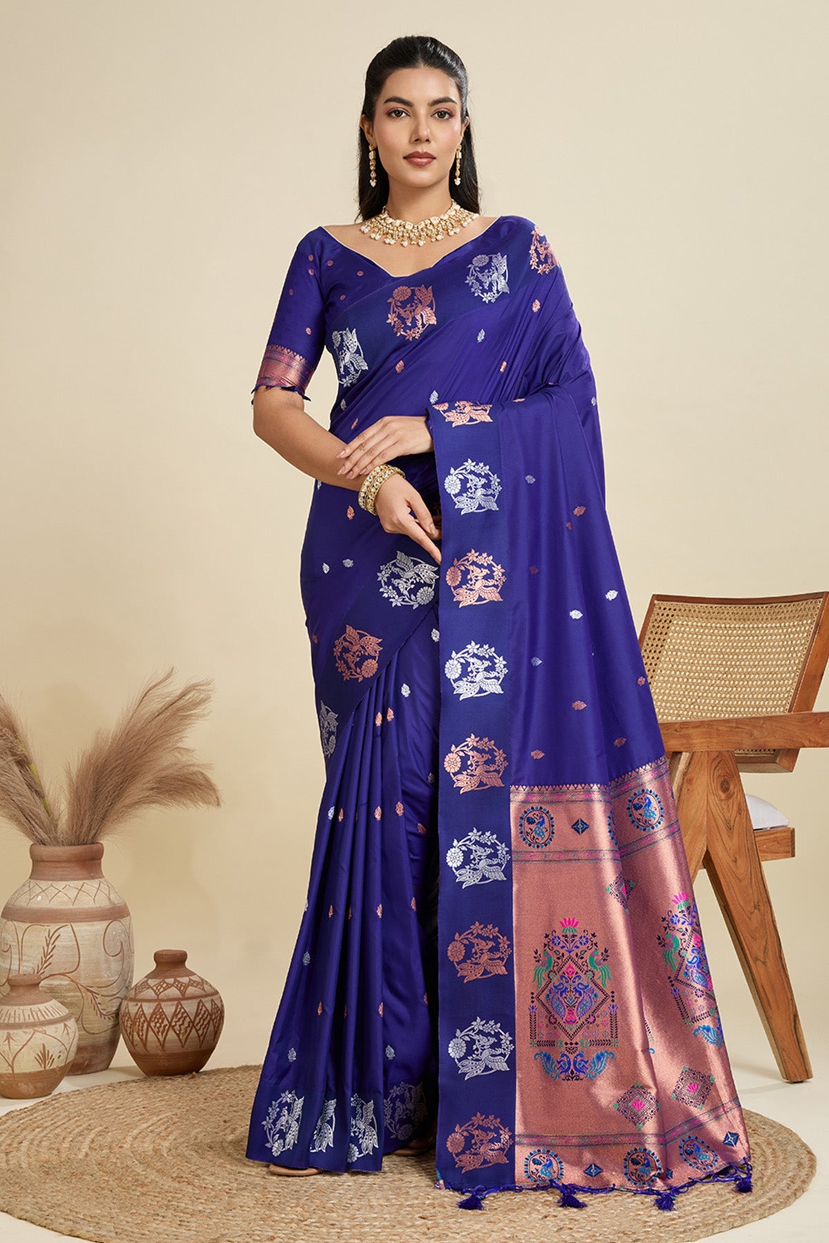 Buy Blue Paithani Saree & Blouse for Women Online available at ScrollnShops