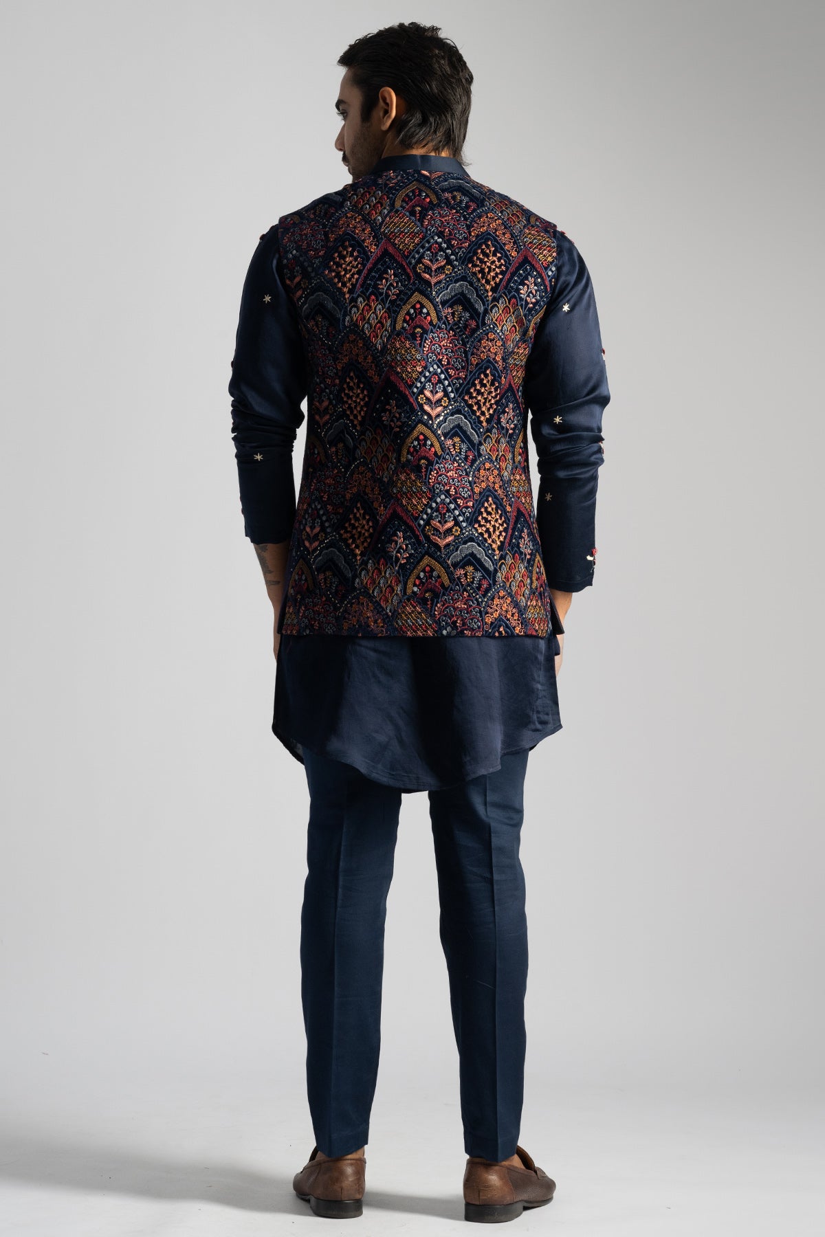 Blue Panel Detailing Kurta Set
