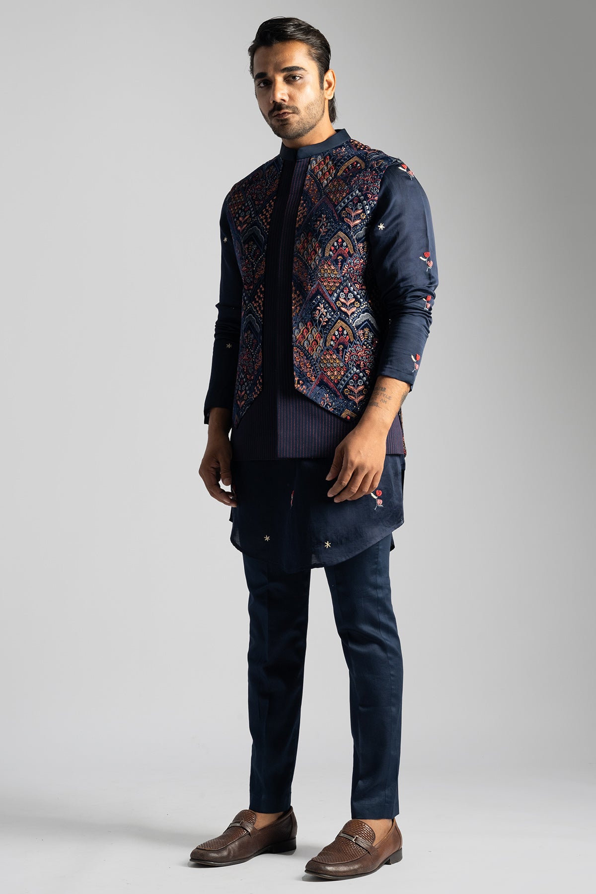 Blue Panel Detailing Kurta Set