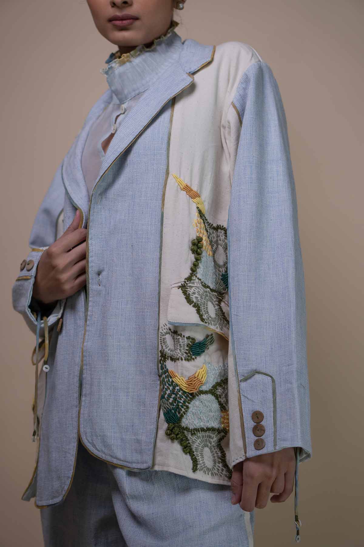 Buy Blue Panelled Pocket Blazer by Lafaani for women online at ScrollnShops