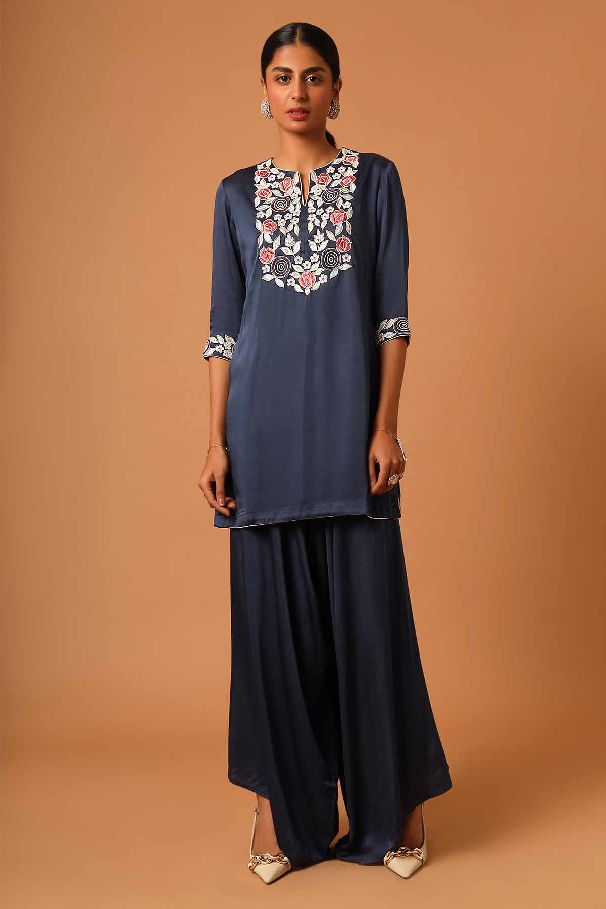 Sejal Kamdar Blue Patchwork Kurta & Pants for women online at ScrollnShops