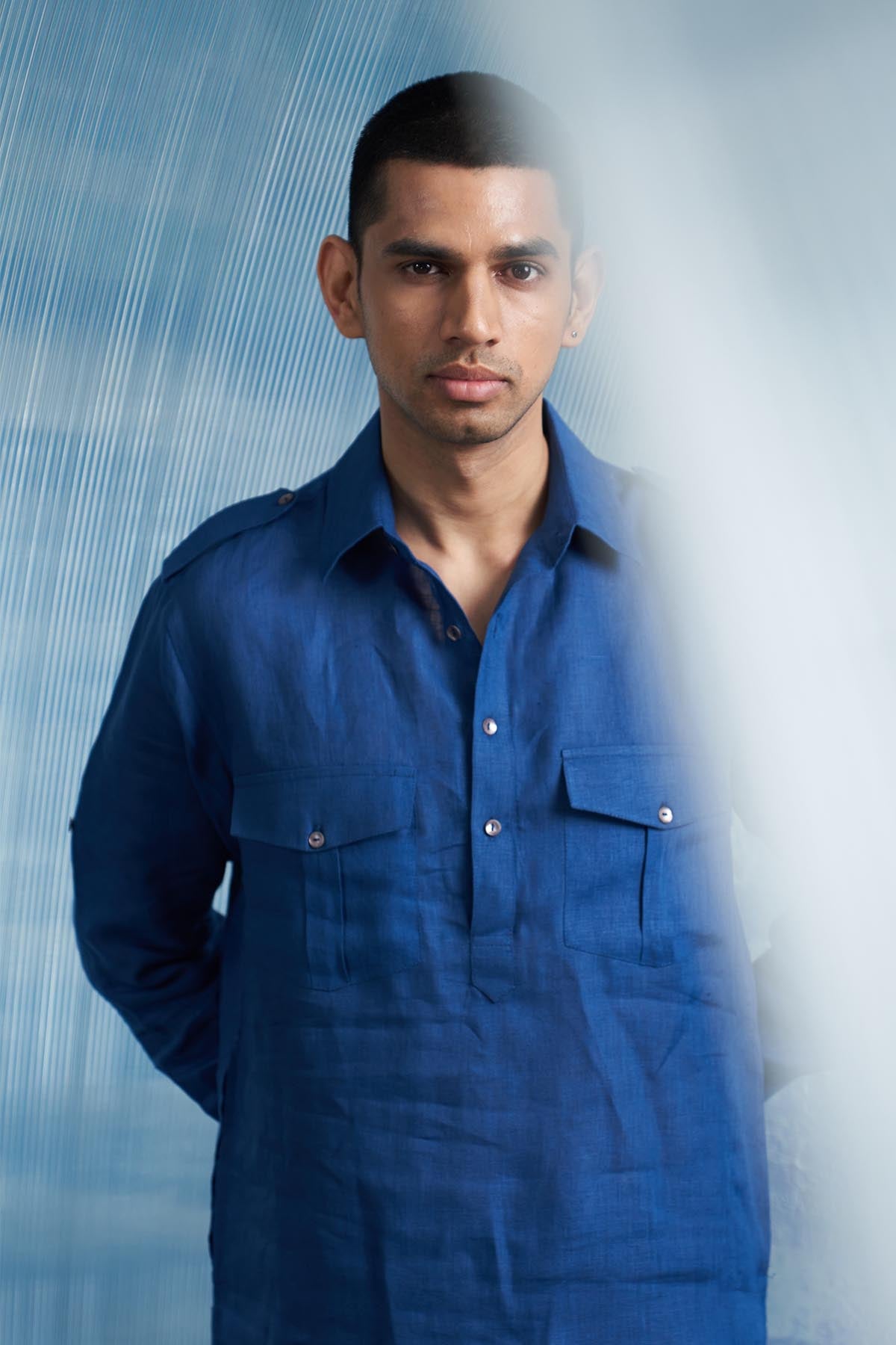 Blue Pathani Kurta Set & Jacket