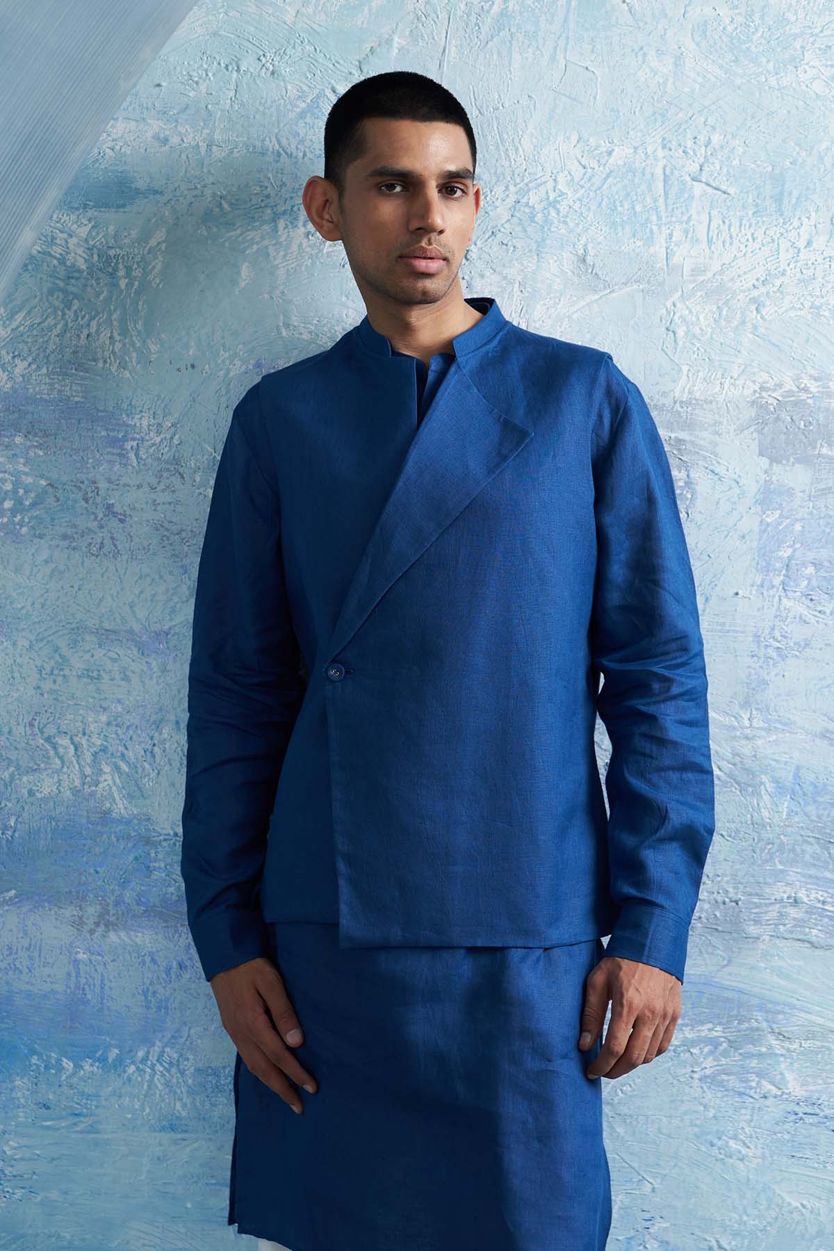 Blue Pathani Kurta Set & Jacket