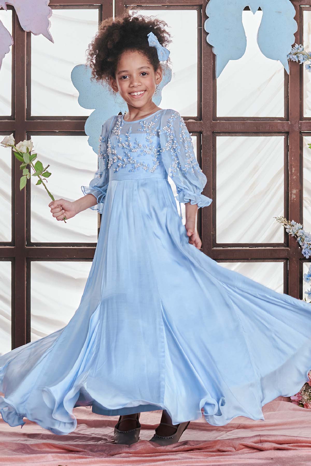 Designer Littleens Blue Pearl Embroidered Gown For Kids (Boys & Girls) Available online at ScrollnShops