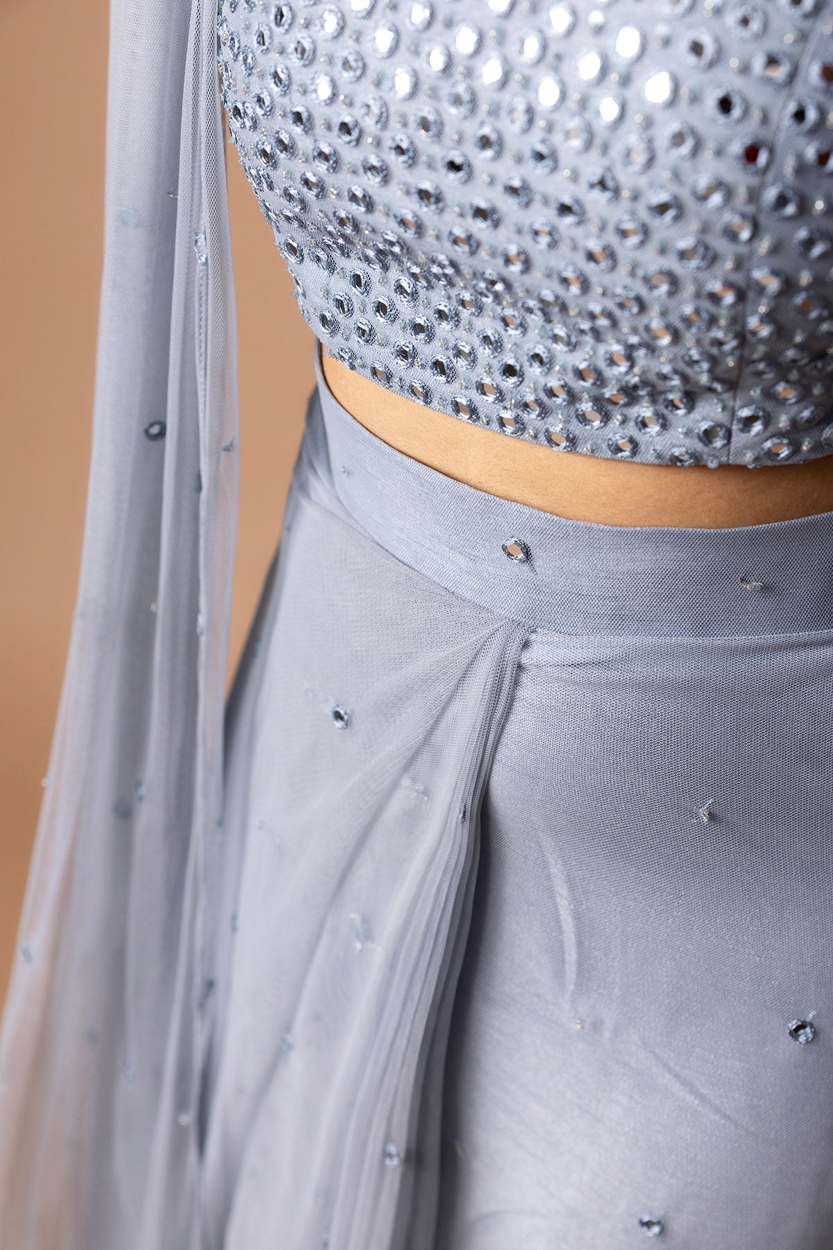 Blue Pearl & Mirror Saree Set