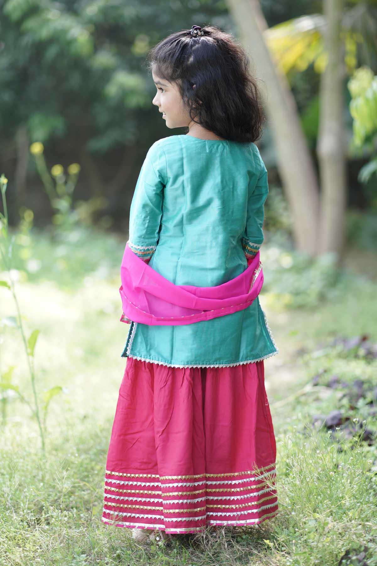 Blue & Pink Lace Embellished Kuta Set