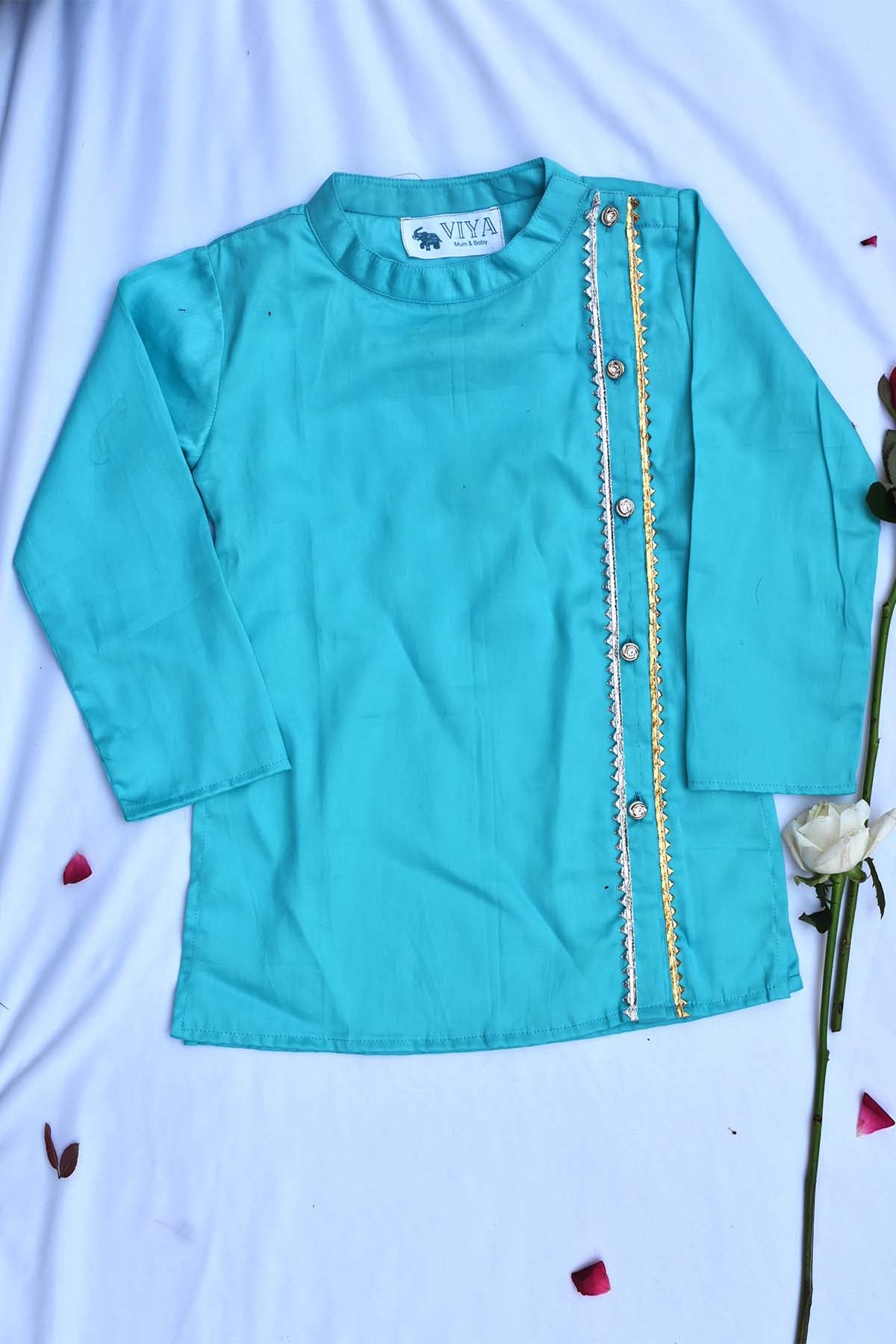 Blue & Pink Cotton Kurta & Pants