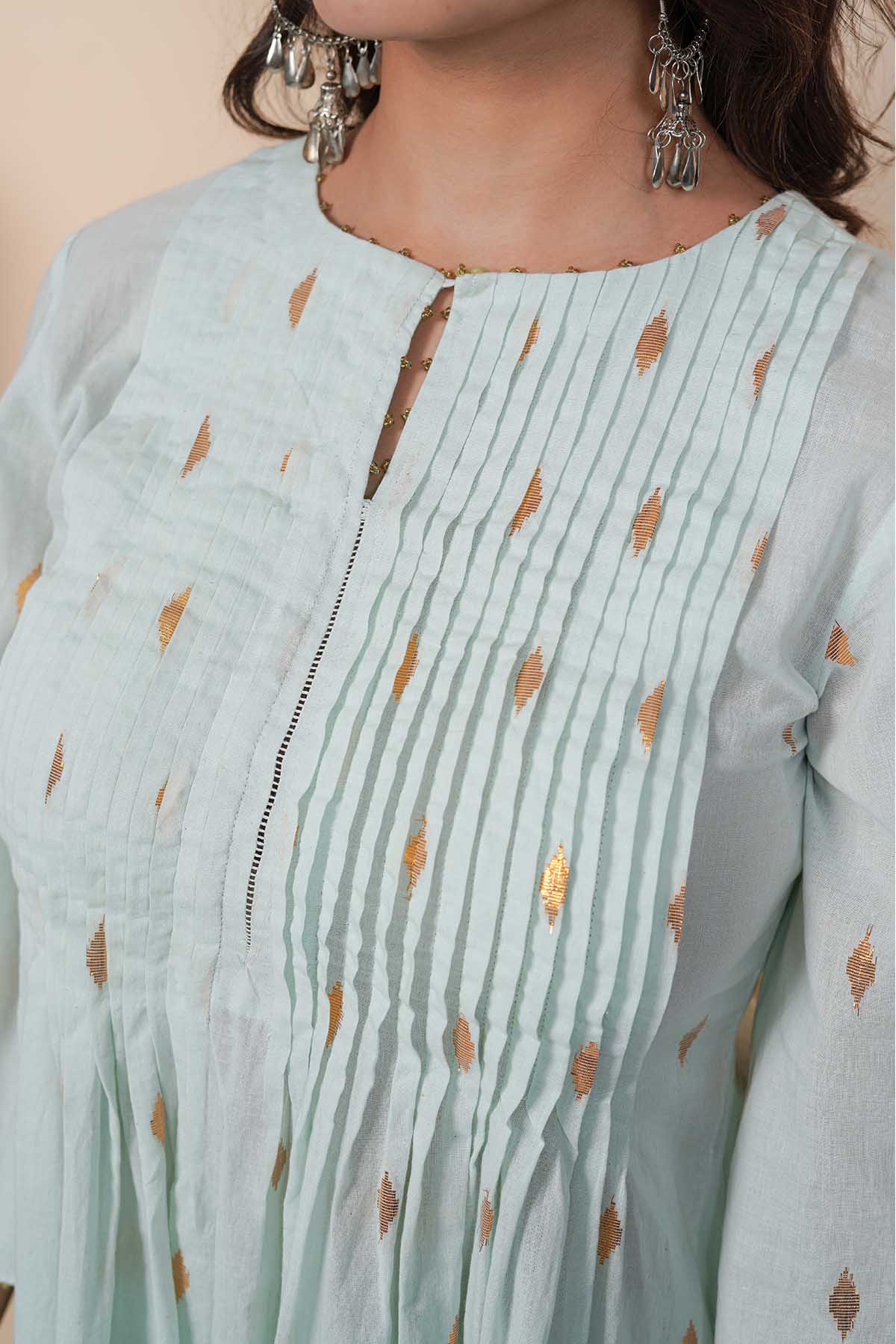 Blue Pintuck Flare Kurta & Pants