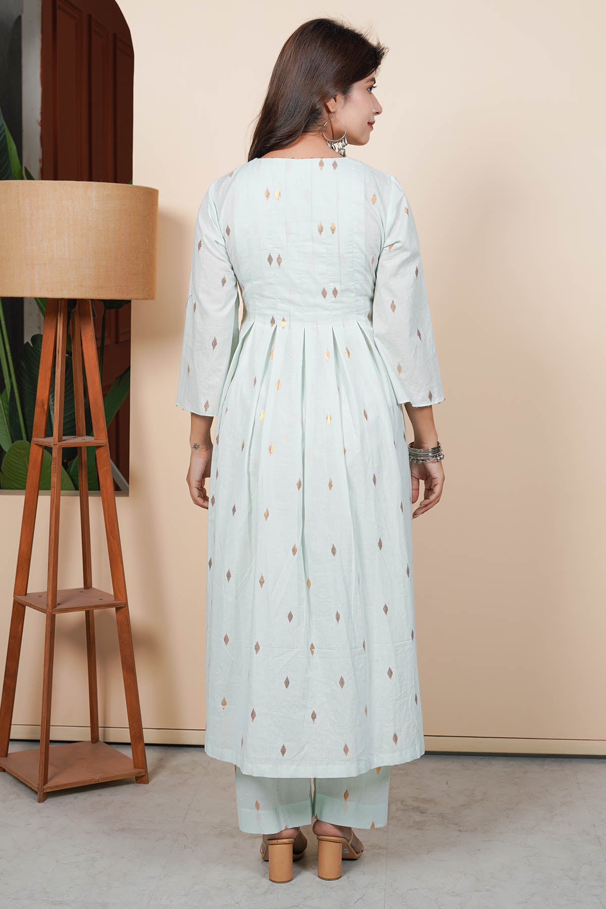 Blue Pintuck Flare Kurta & Pants