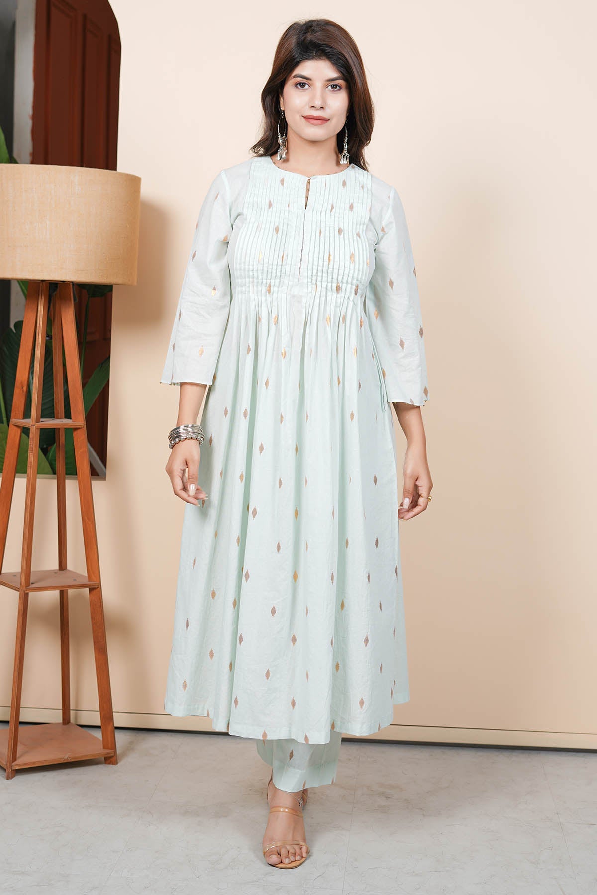 Imrie Blue Pintuck Flare Kurta & Pants for women online at ScrollnShops