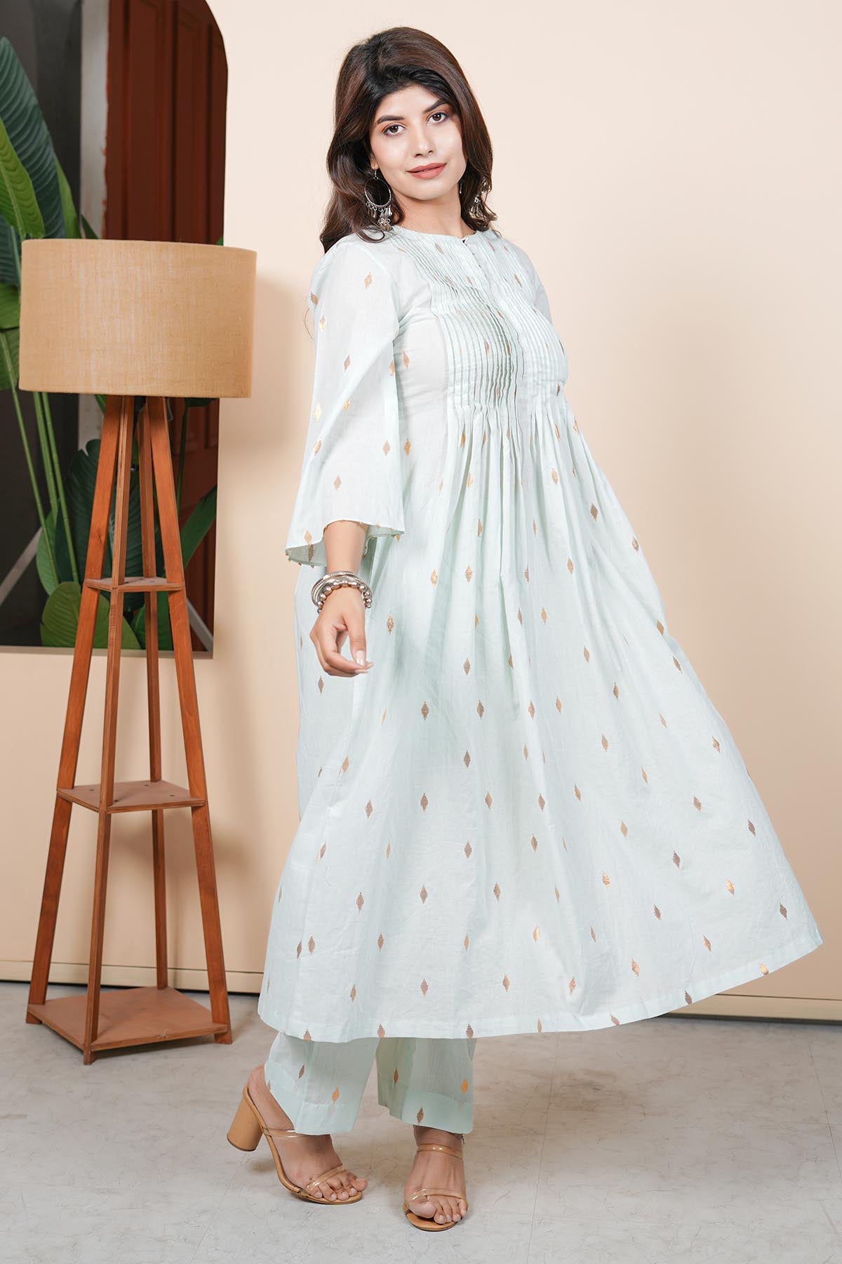 Blue Pintuck Flare Kurta & Pants