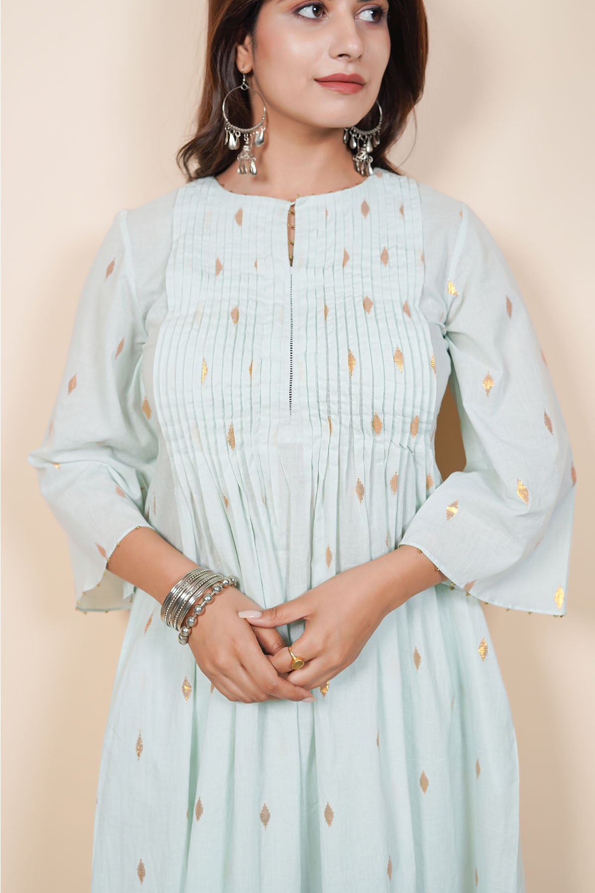 Blue Pintuck Flare Kurta & Pants