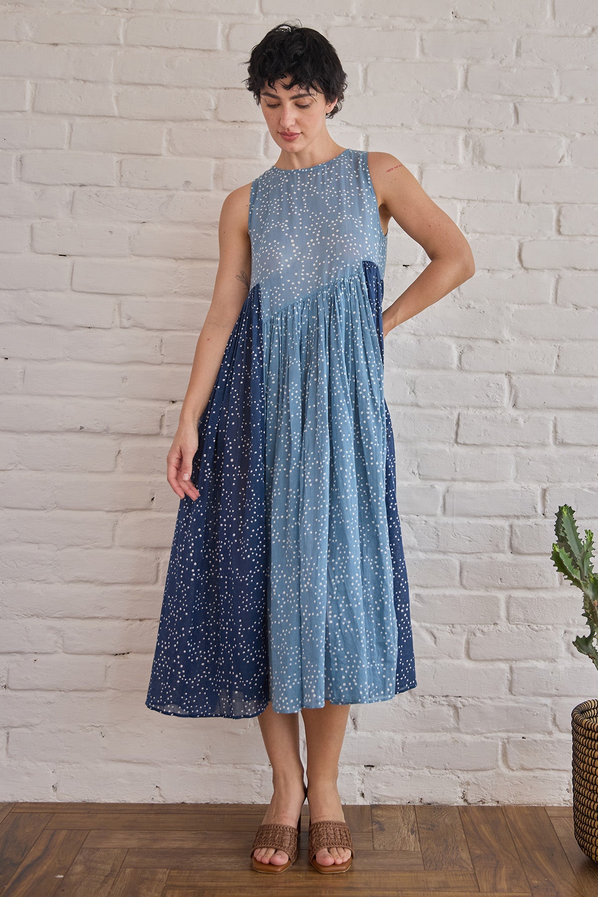 Buy Blue Pintuck Yoke Midi Dress for Women at ScrollnShops