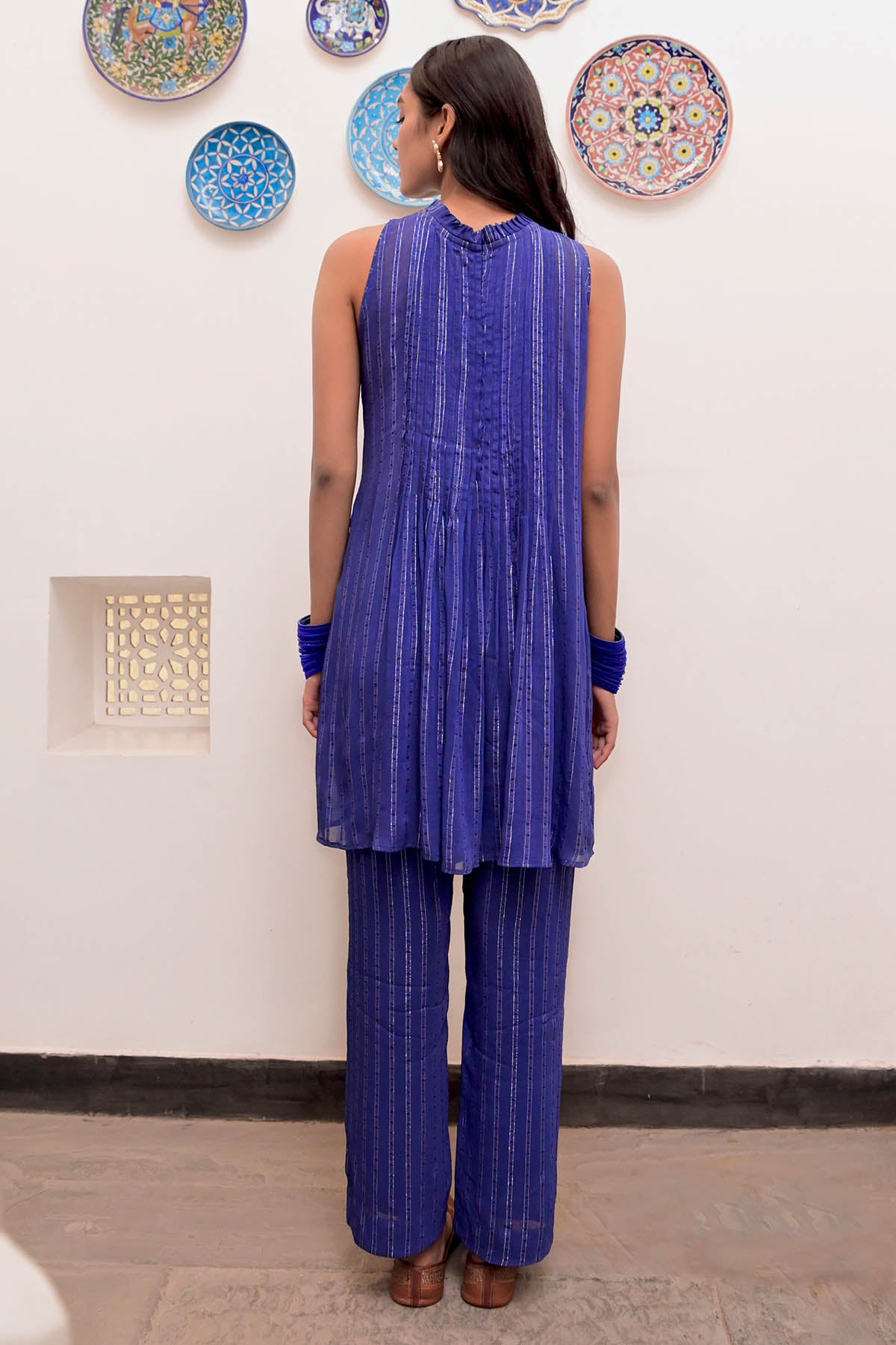 Blue Pintux Detailed Co-ord Set