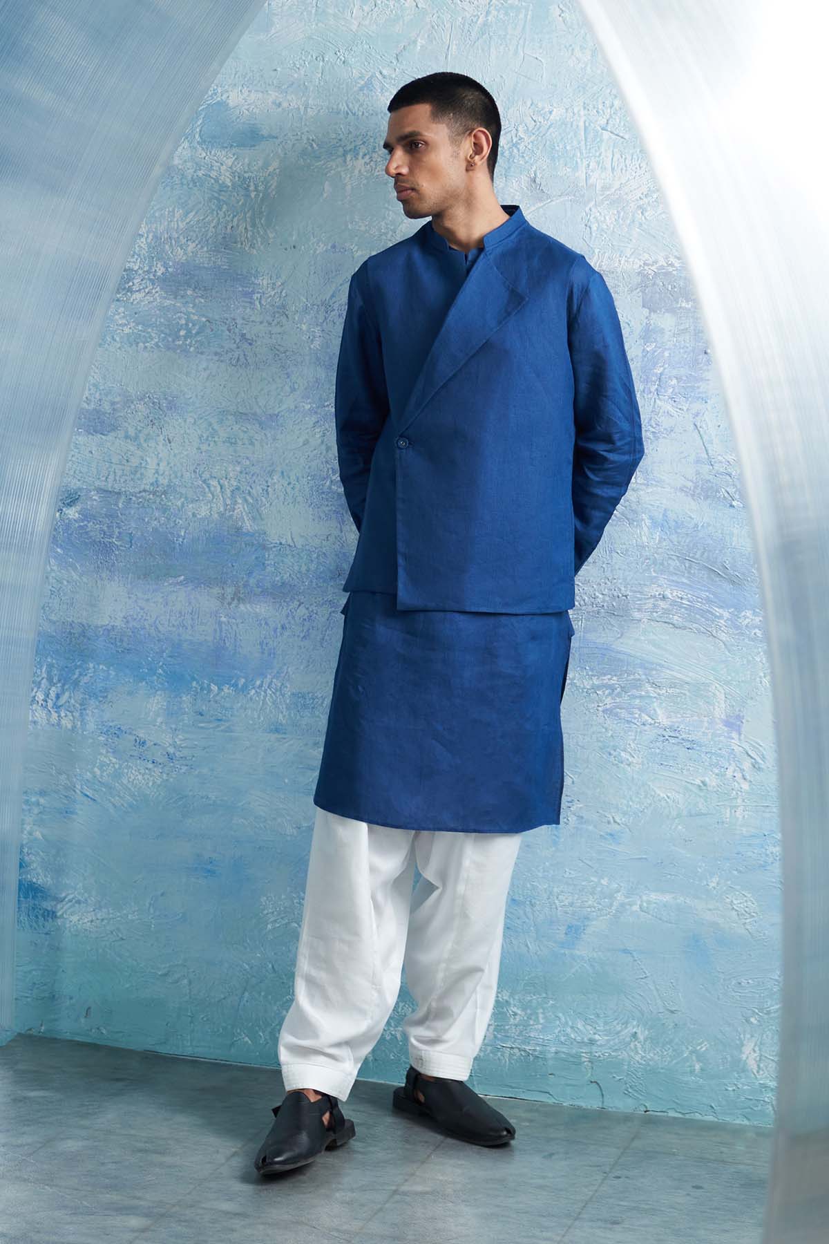 Buy Blue Placket Kurta Set & Jacket by Charkhee for men online at ScrollnShops