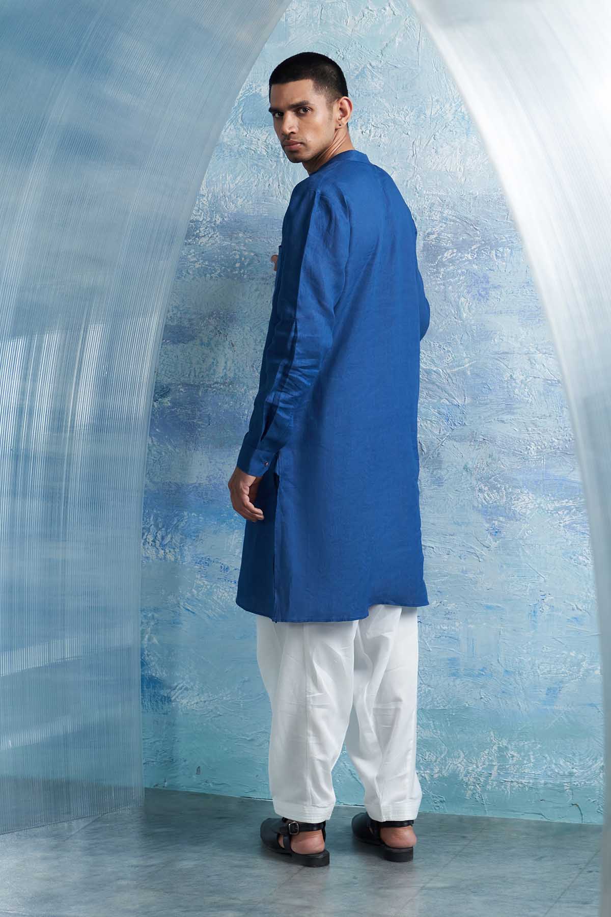 Blue Placket Kurta Set & Jacket