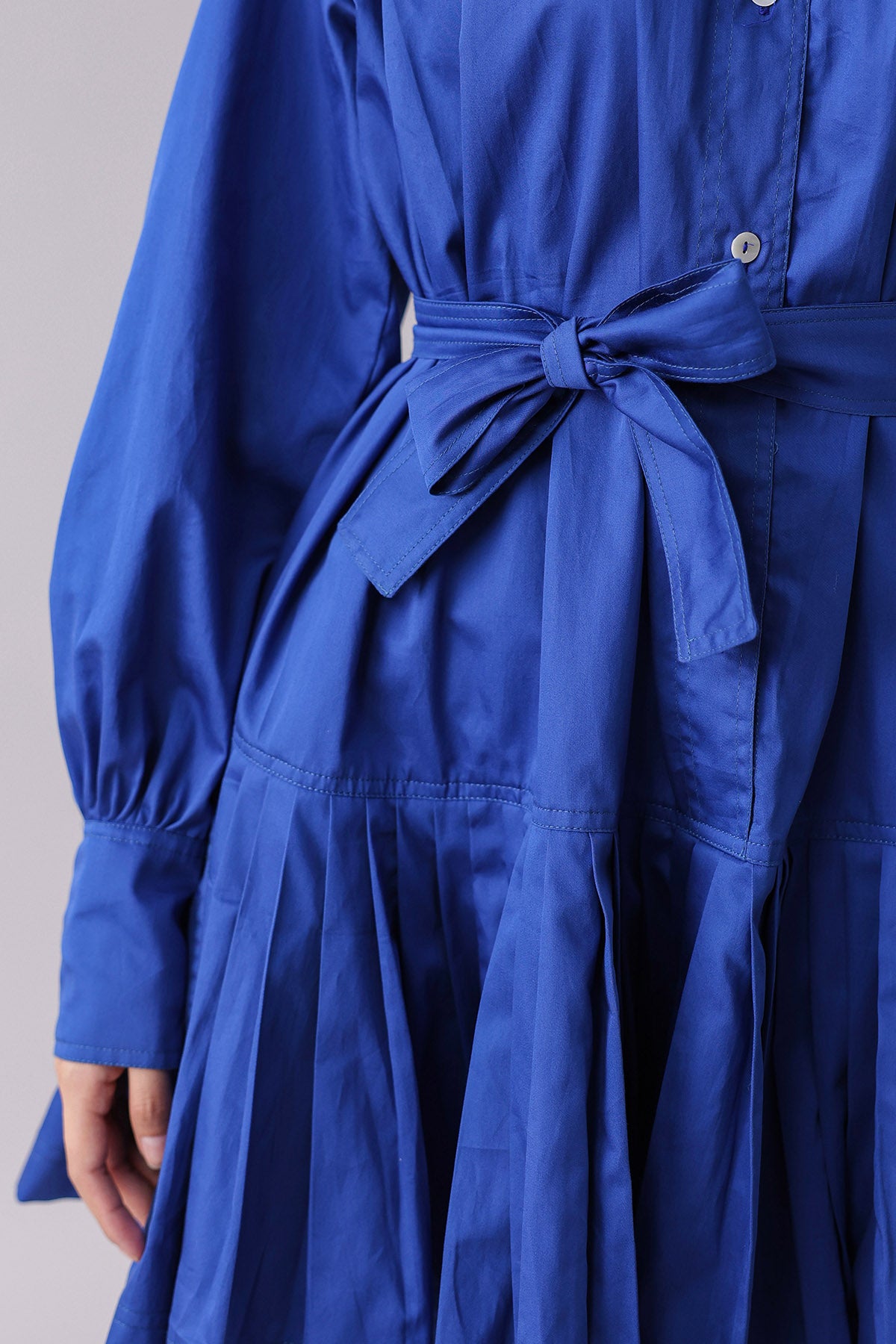 Blue Pleated Mini Shirt Dress