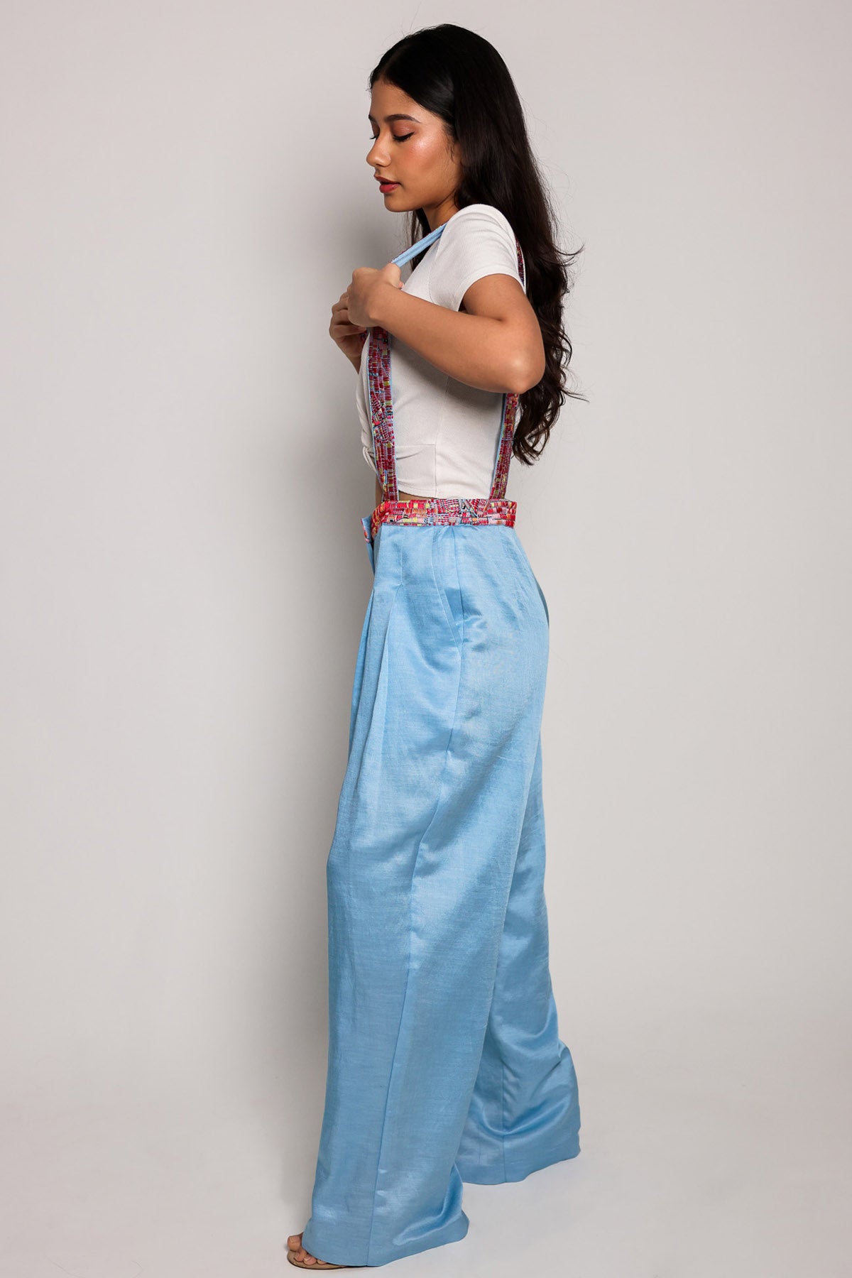 Blue Pleated Wide Leg Dungrees