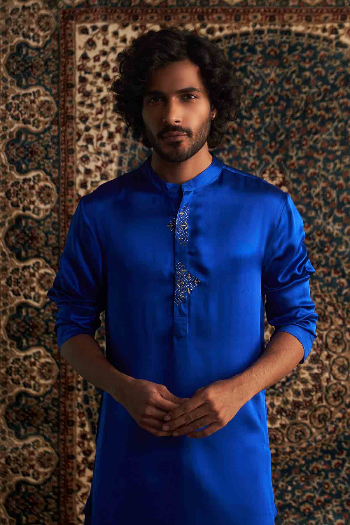 Blue Pocket Kurta & Trousers